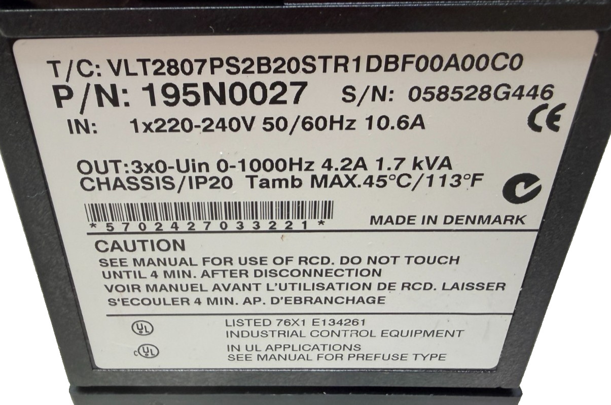 Danfoss 195N0027 VLT 2800 Drive VLT2807PS2B20STR1DBF00A00C0