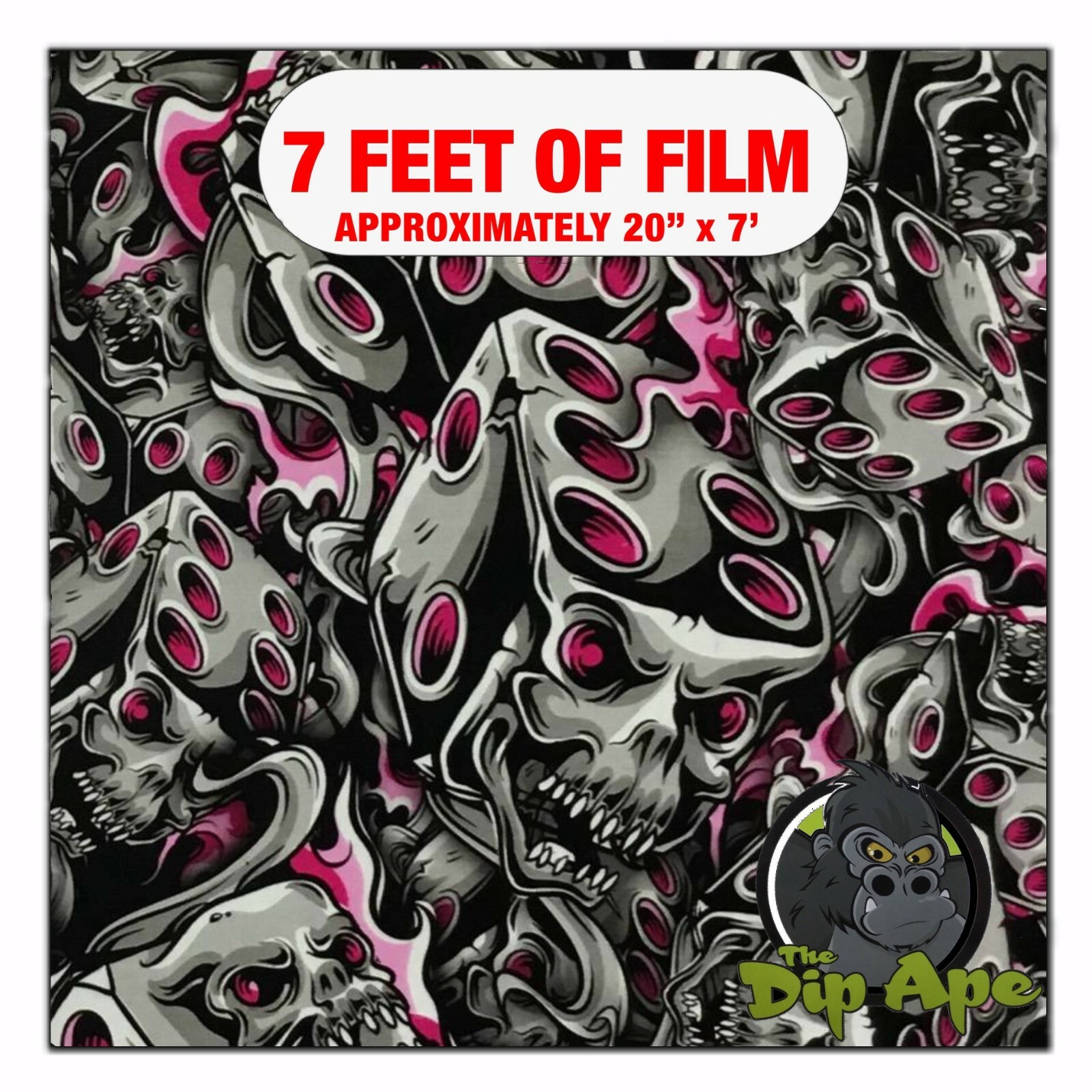 Hydrographic film Hot Pink Flaming Dice Skulls hydro dipping 7′ x 20″ hydro dip