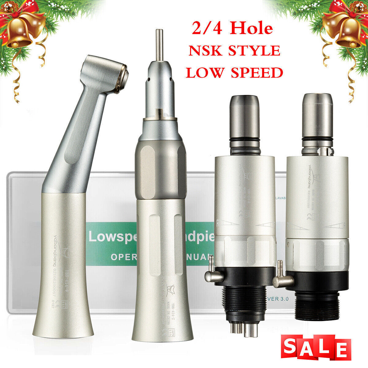 NSK Style Dental Low Speed Handpiece Contra Angle Straight Air Motor 2/4Holes