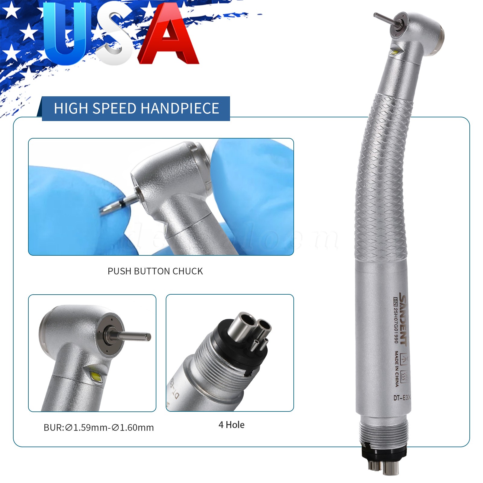 SANDENT Dental E-Generator LED Self-Power High Speed Turbine Handpiece NSK 4Hole