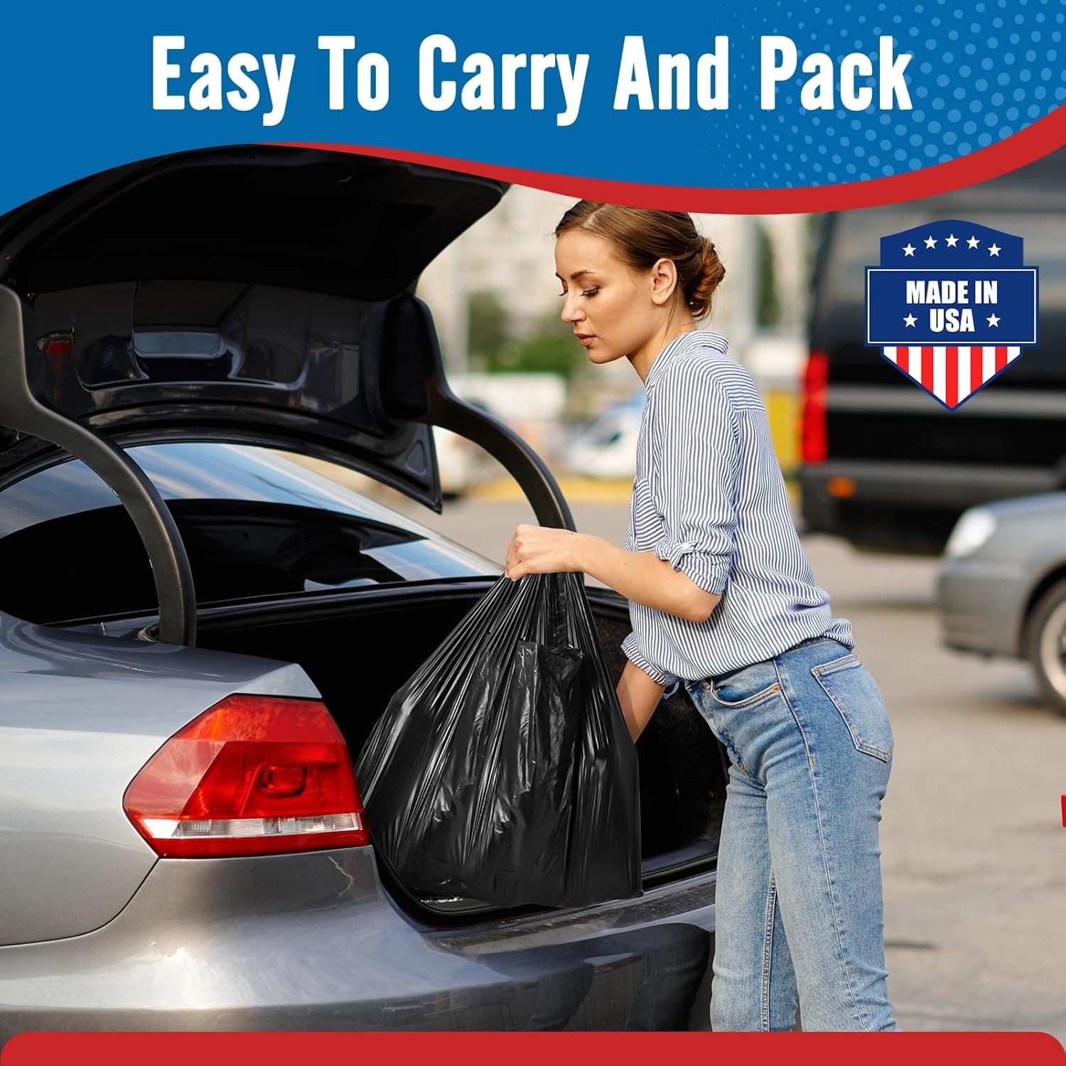 1000 Black T-Shirt Bags 1/6 12″ x 6.5″ x 21″, Plastic Grocery Shopping Bags