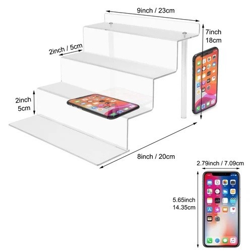 2 Sets 4 Tier 9” Acrylic Riser Display Shelf Clear Risers for Display,Clear Perf