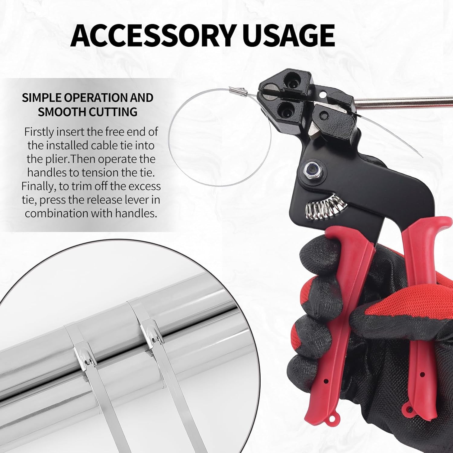 Cable Tie Tool Gun Stainless Steel Cable Tie Tool Repair W/150PCS Metal Zip Ties