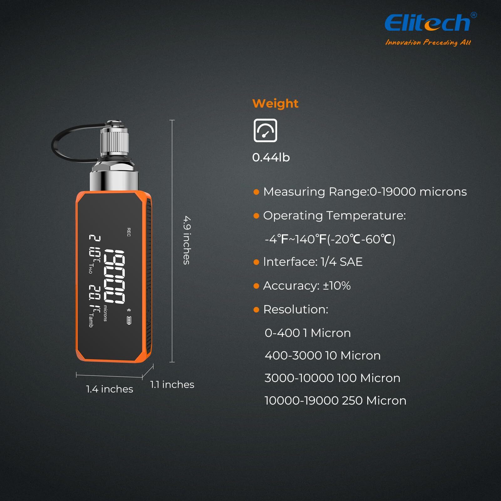 Elitech Vacuum Gauge Digital Microns Meter for HVAC/R 1~19000 Microns VGW-Mini