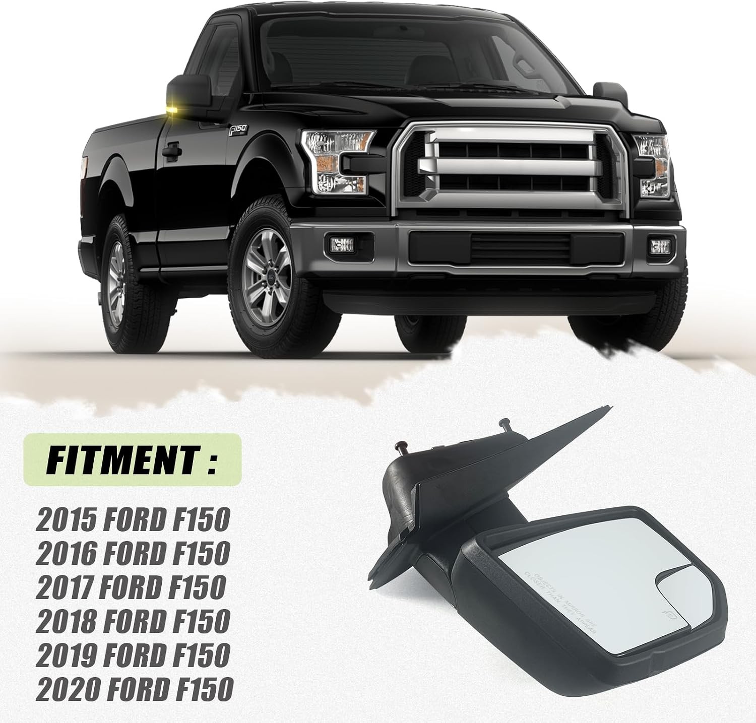 Right Passenger Side Door Mirror with Blind Spot Glass Assembly Fits 2015-2020 F