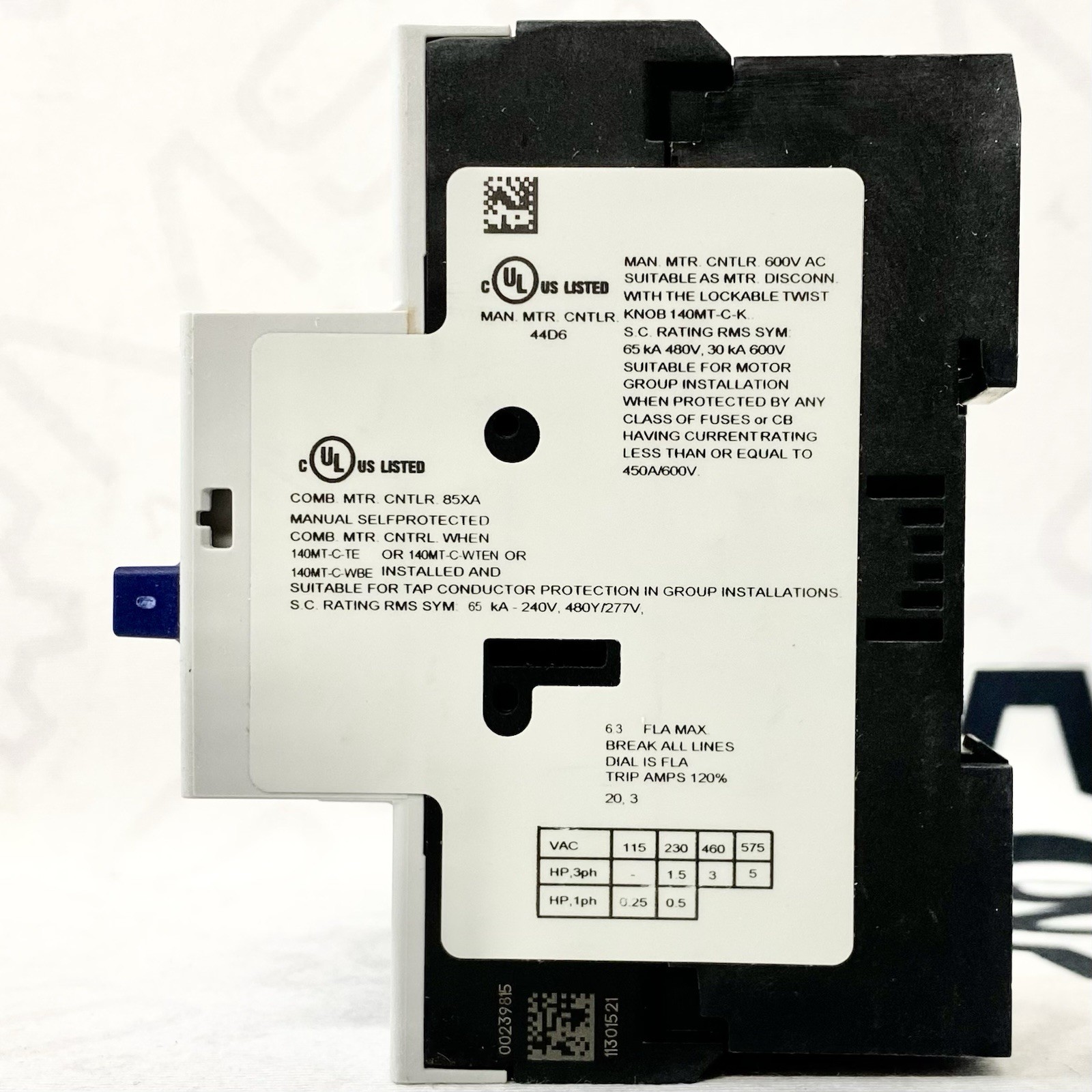 Allen Bradley 140MT-C3E-B63 Motor Protector Circuit Breaker 4-6.3A DIN Rail