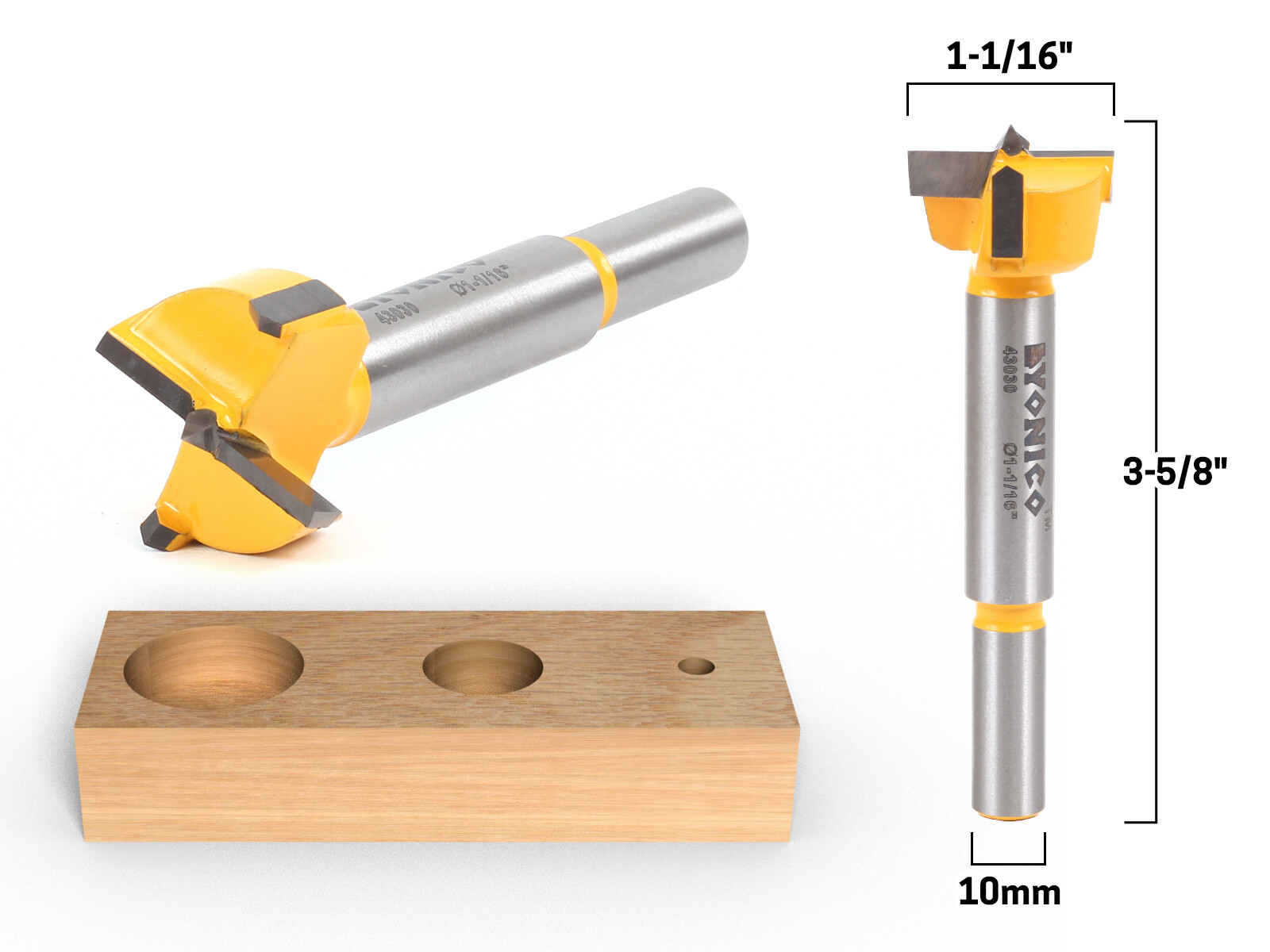 1-1/16″ Diameter Carbide Forstner Drill Bit – 10mm Shank – Yonico 43030C
