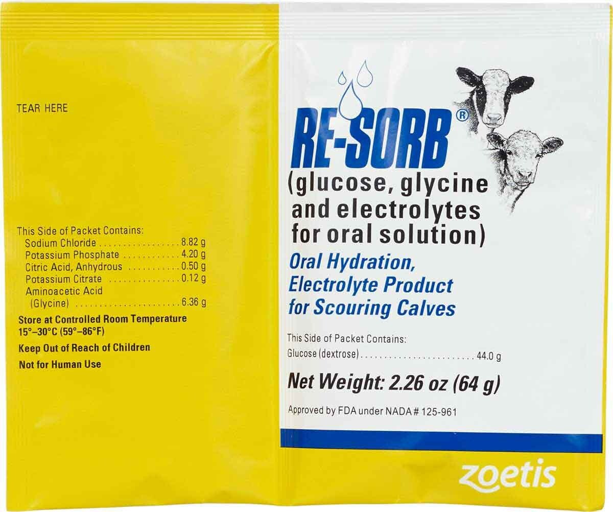 RE-SORB Oral Hydration Electrolyte for Scouring Calves 2.26 oz (64 g)Pkt.