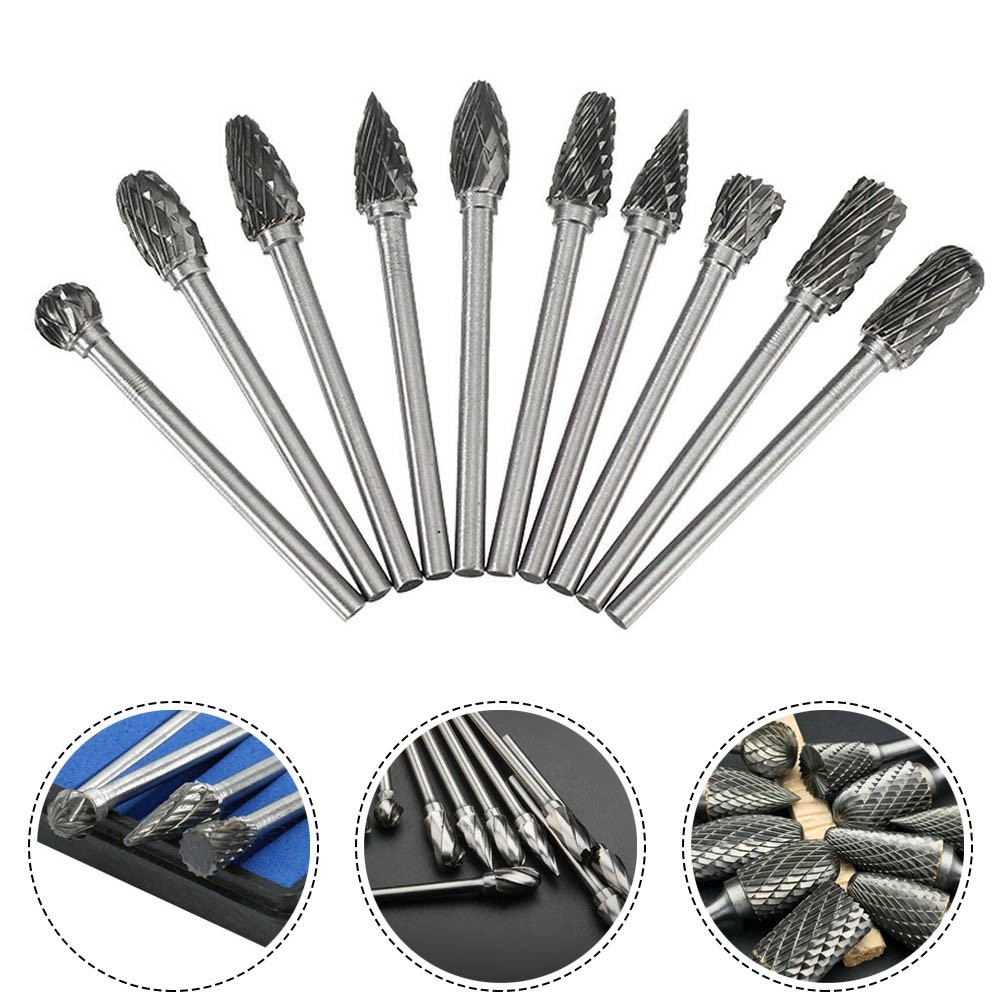 10pcs 1/8?? Shank Carbide Burr Set Burrs For Aluminum Die Grinder Bit Pack New