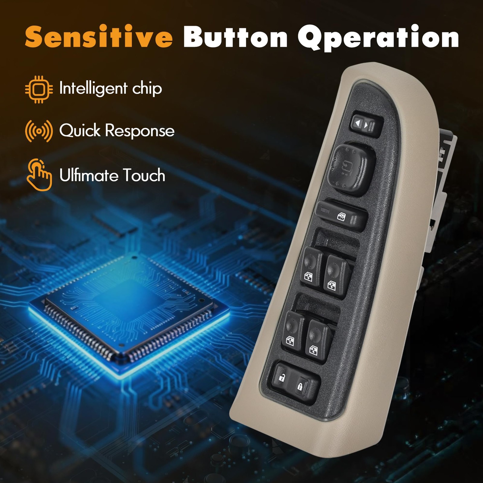 Driver Power Window Switch & Tan Bezel Assembly for 2003-2007 Chevy GMC 15883320