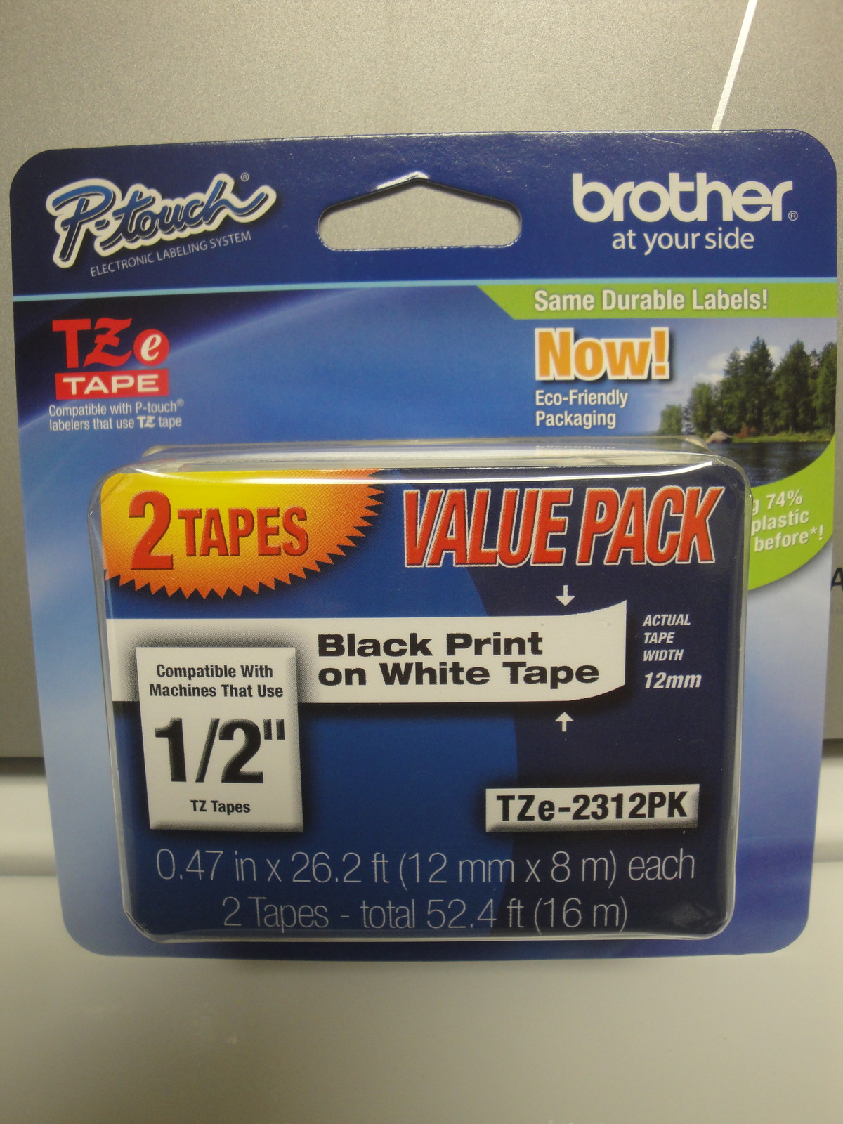 2 PACK BROTHER TZe-231 12mm 1/2″ LABEL CASSETTE BLACK PRINT WHITE TAPE ORIGINAL