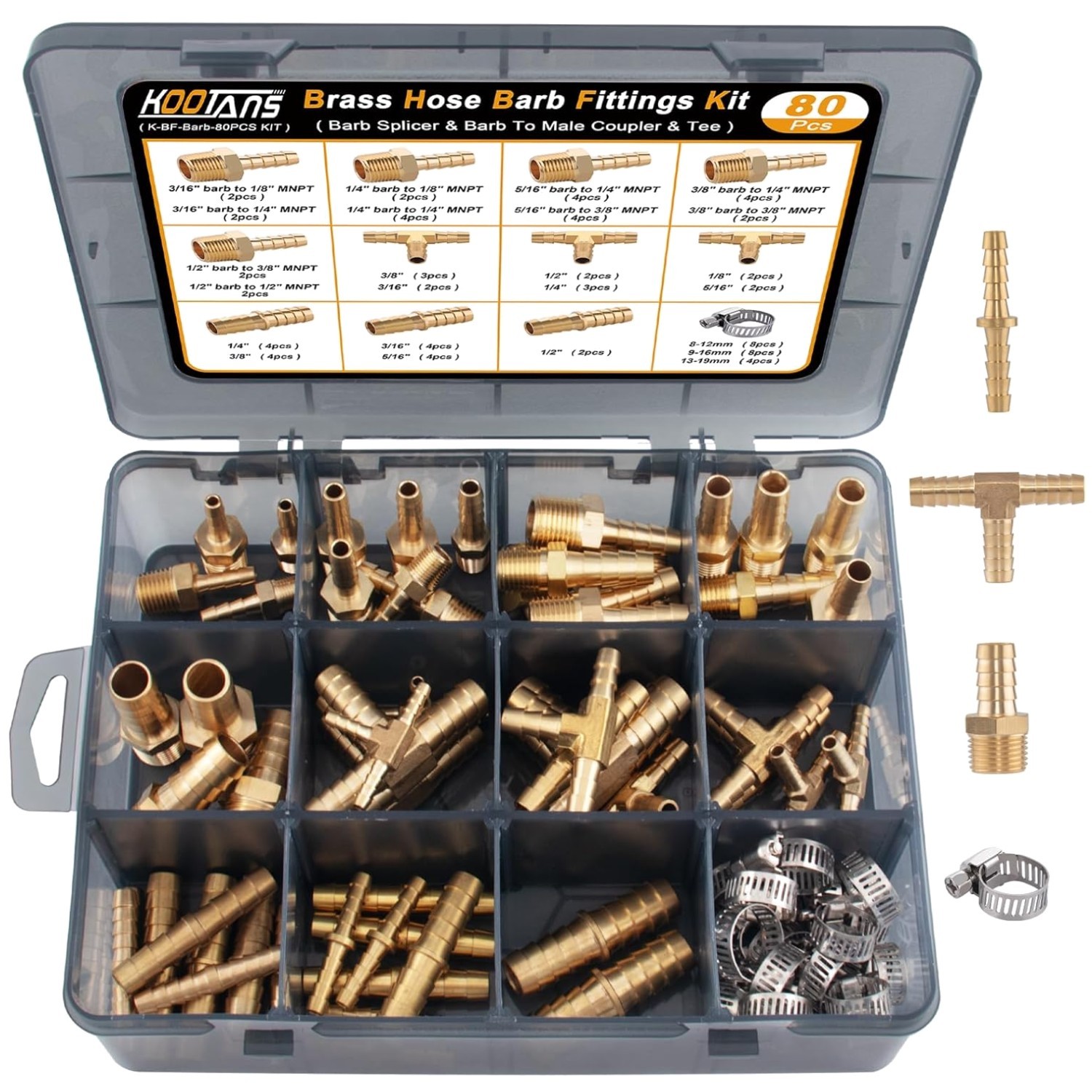 80pcs Brass Hose Barb Fittings Kit 1/8″-1/2″