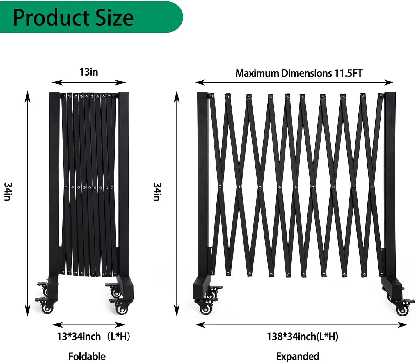 11.5FT Expandable Barricade Gate, Expandable Metal Barricade Gate Alloy Fence wi