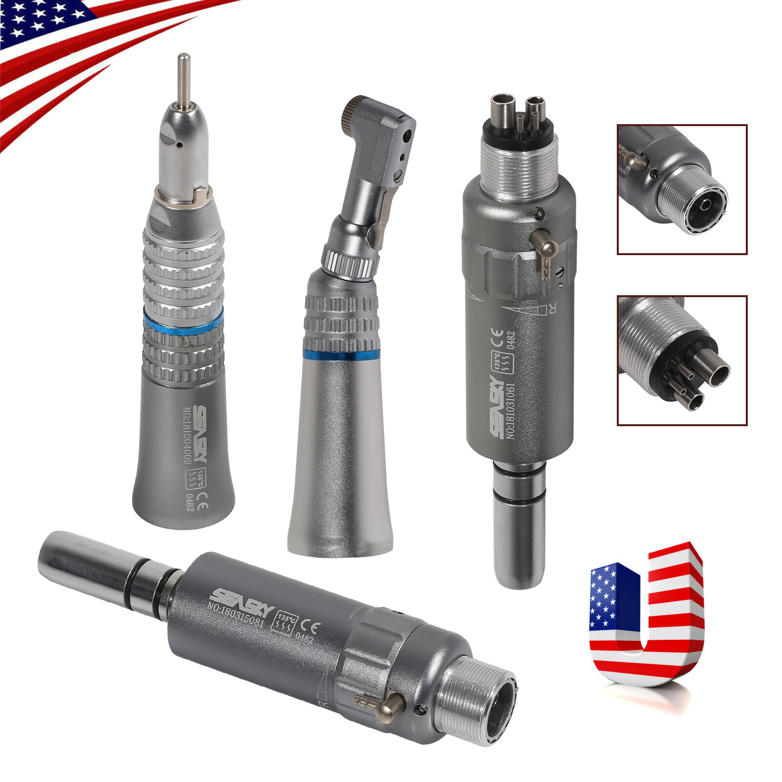NSK Style Dental Latch/Push Slow Speed Handpiece Contra Angle Air Motor 2/4Holes