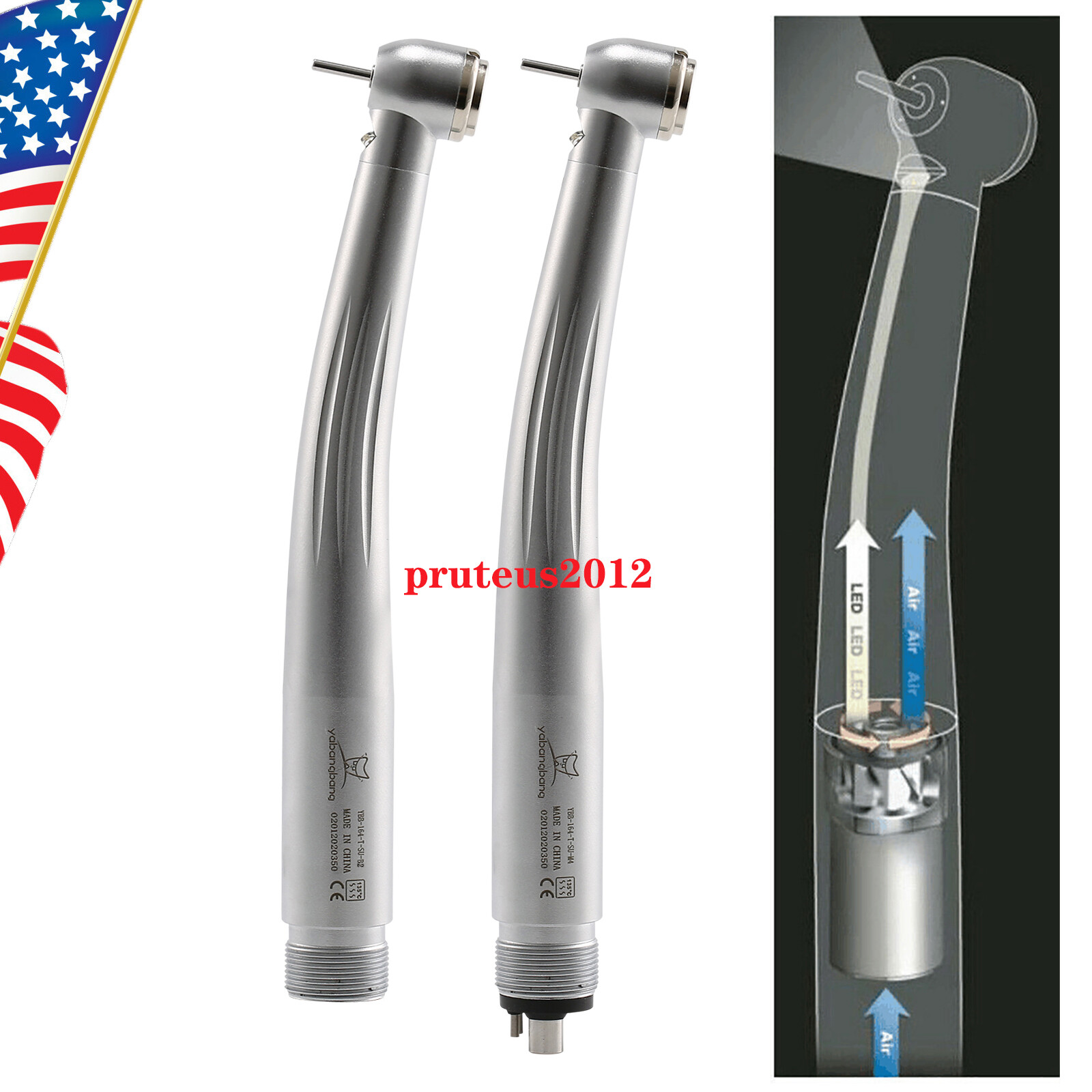 Dental High Speed Handpiece LED Fiber Optic Big Push Button 2/4Hole NSK Style YB
