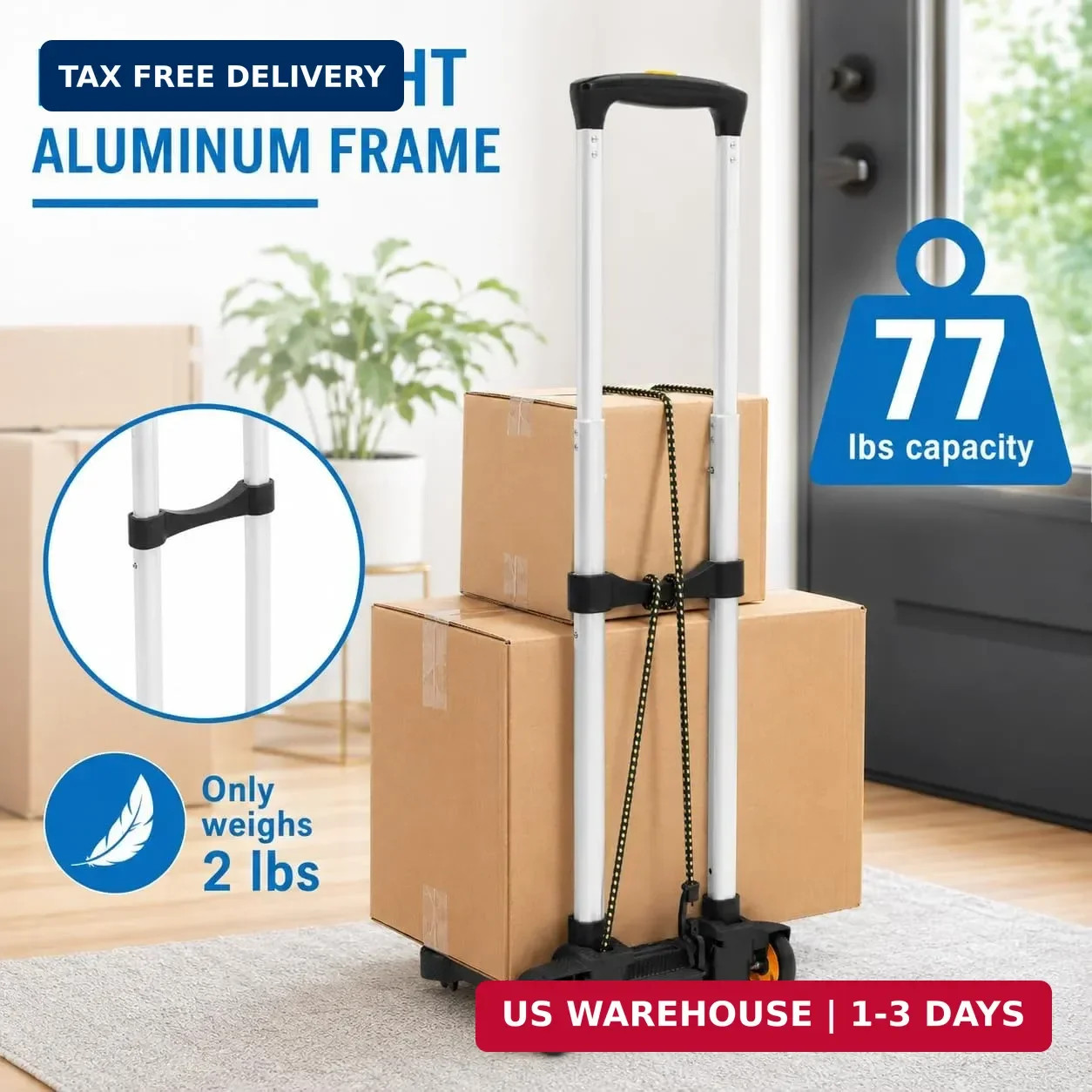 Mount-It! Folding Luggage Cart with Wheels, Foldable Hand Truck Dolly Carries 77