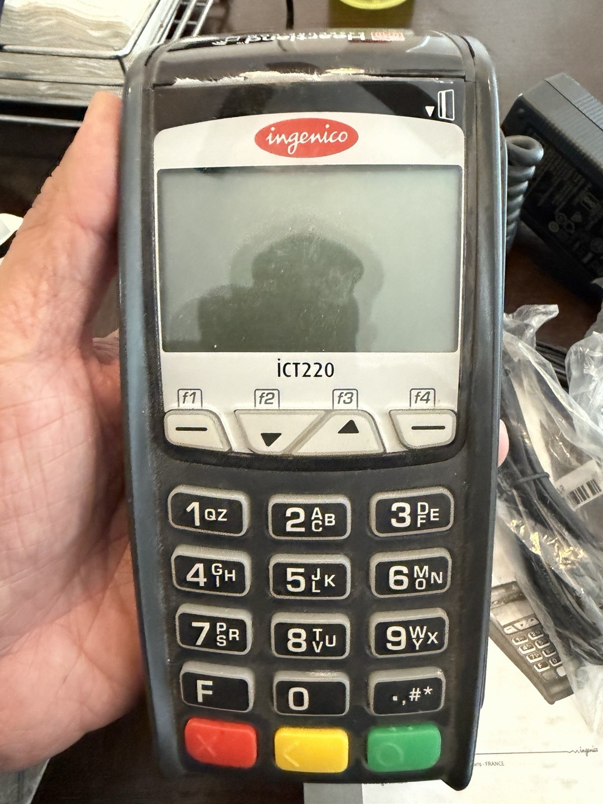 Ingenico iCT220 Credit Card Terminal Heartland w/ Power Supply Cables Manual