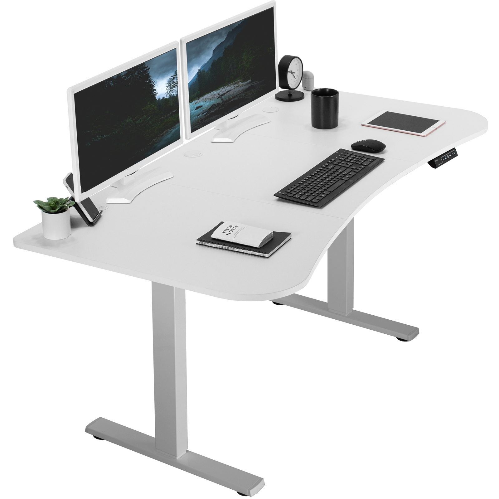VIVO Electric 63” x 32” Stand Up Desk, White Table Top, Gray Frame