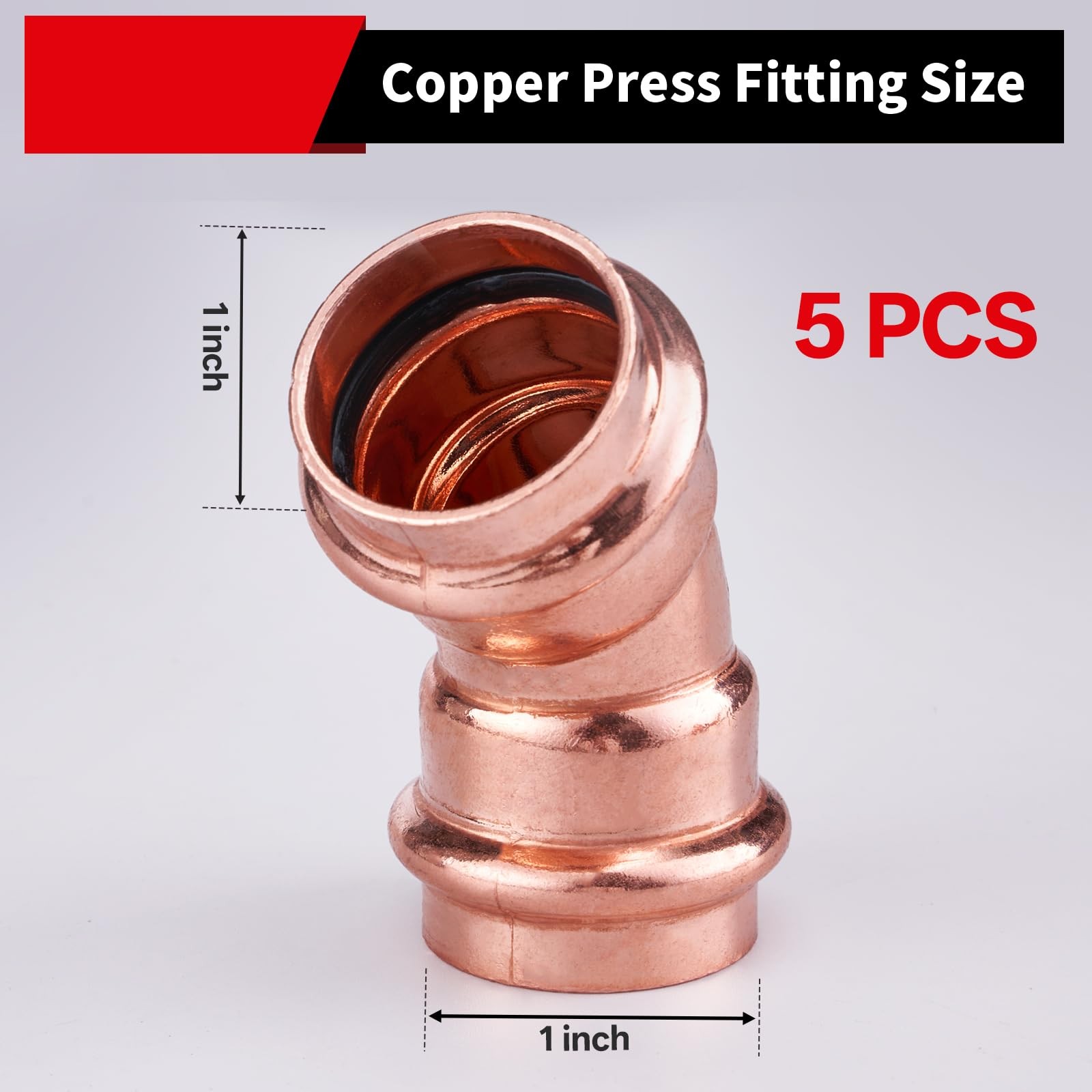 ROGVOC Copper Press Fitting 45 Degree Elbow Fittings, 5-Pcs 1 x 1 inch Heavy
