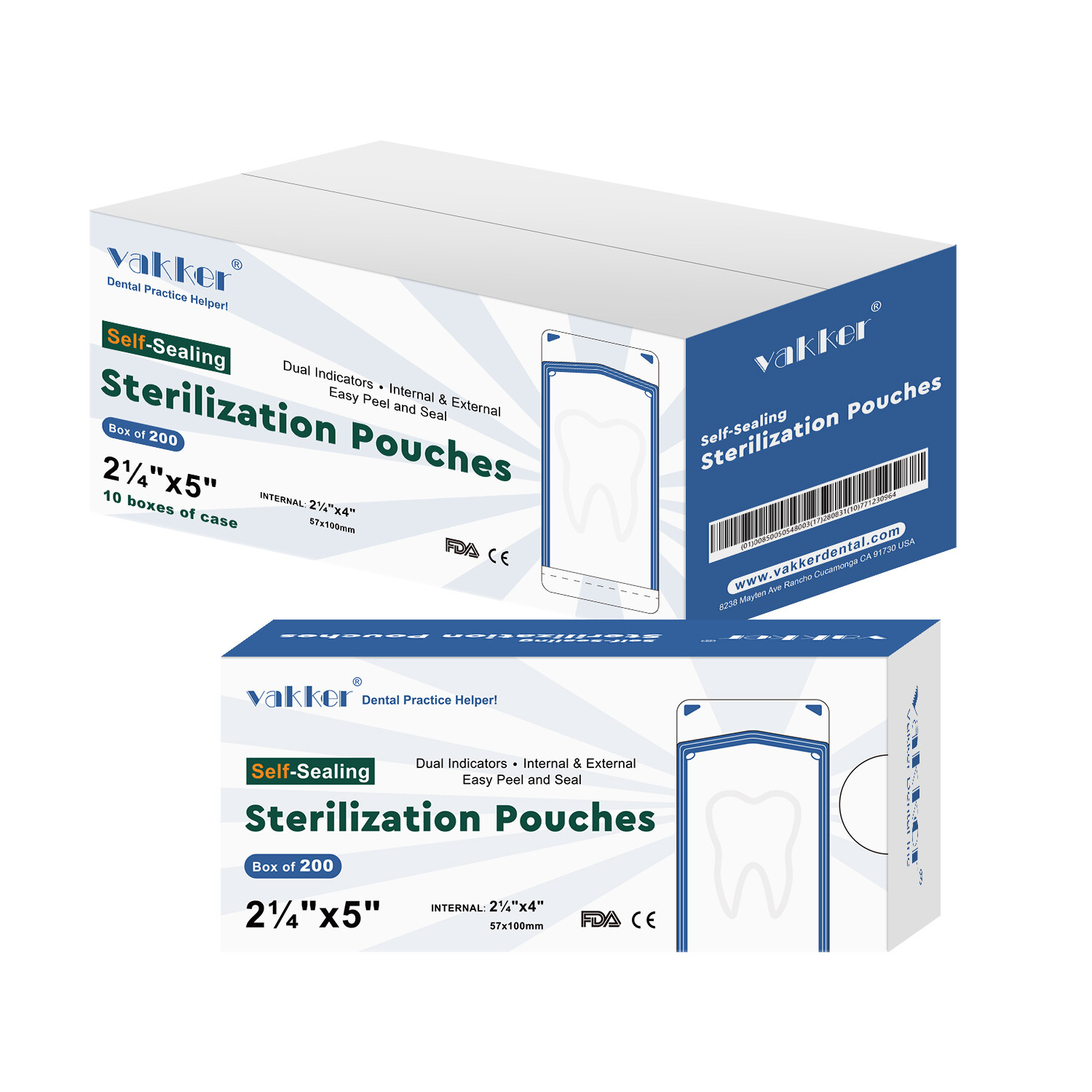 200pcs 2.25″ x 5″ Self Sealing Sterilization Pouches Disposable Autoclave Bags