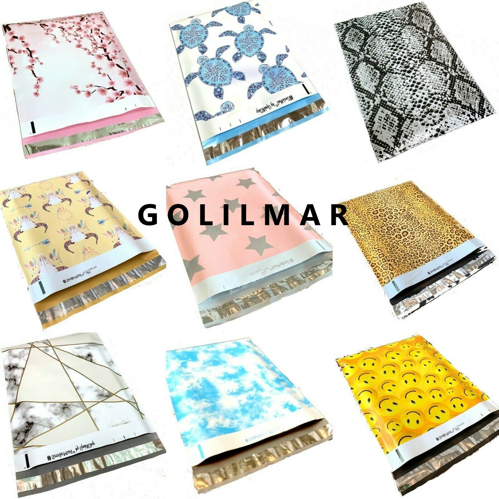 50 Designer Poly Mailers Plastic Envelopes Shipping Bags Custom 6×9,10×13,14×17