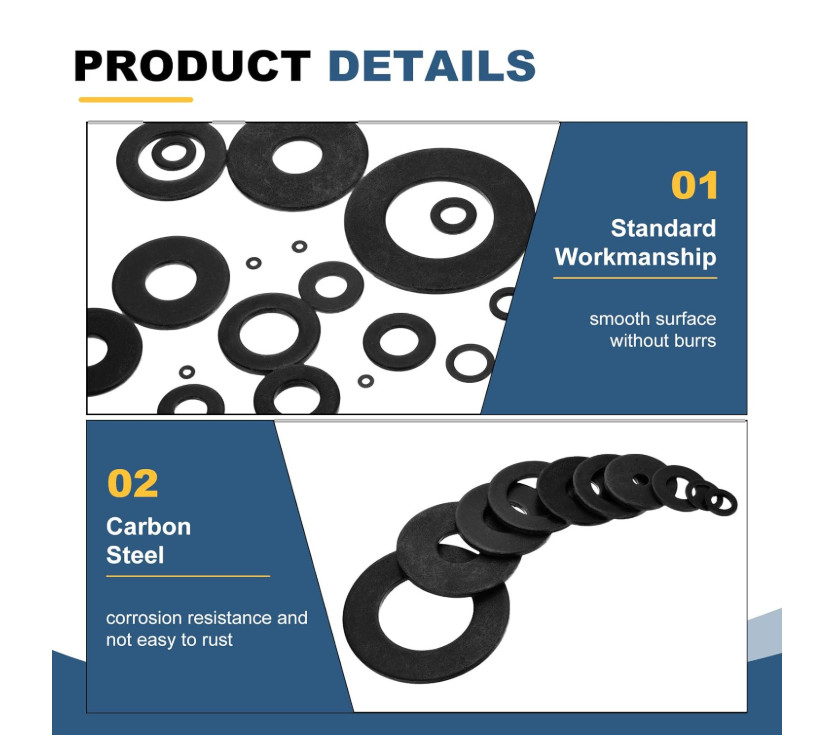 Black Carbon steel 8.8 grade Flat Washers M2 M2.5 M3 M4 M5 M6 M8 M10 M12 M14-M30