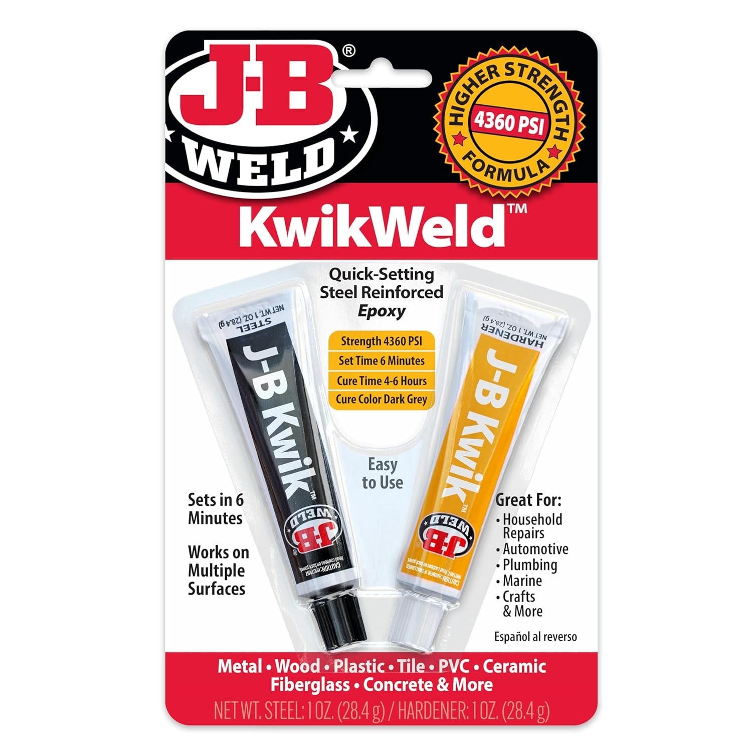 KwikWeld 2 oz Dark Grey Quick-Setting Epoxy | Steel Reinforced for DIY Repairs