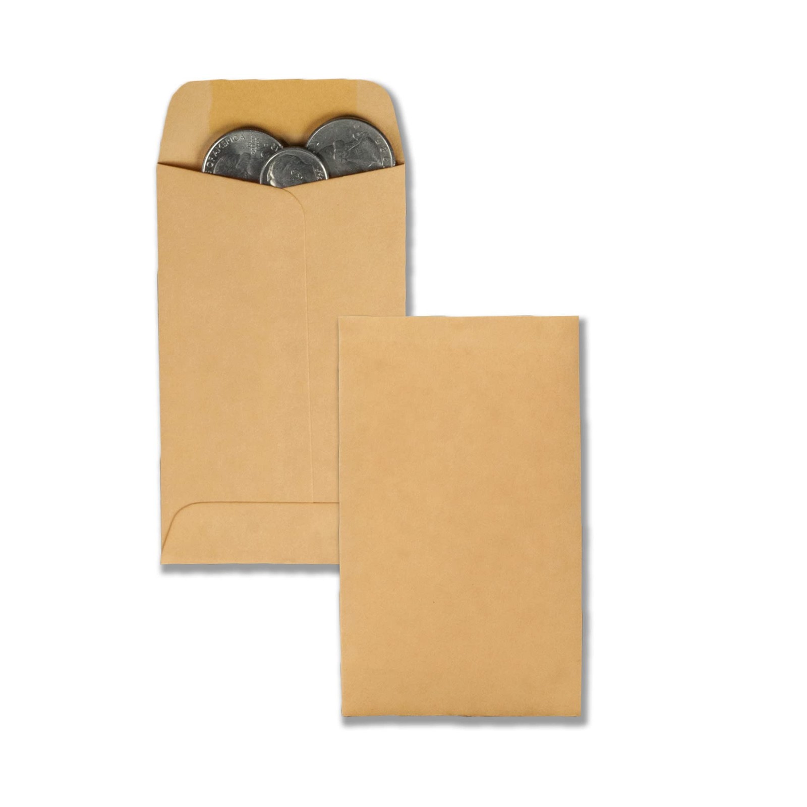 100 Count #7 Coin & Small Parts Envelopes Gummed Brown Kraft Paper 3.5″ x 6.5″