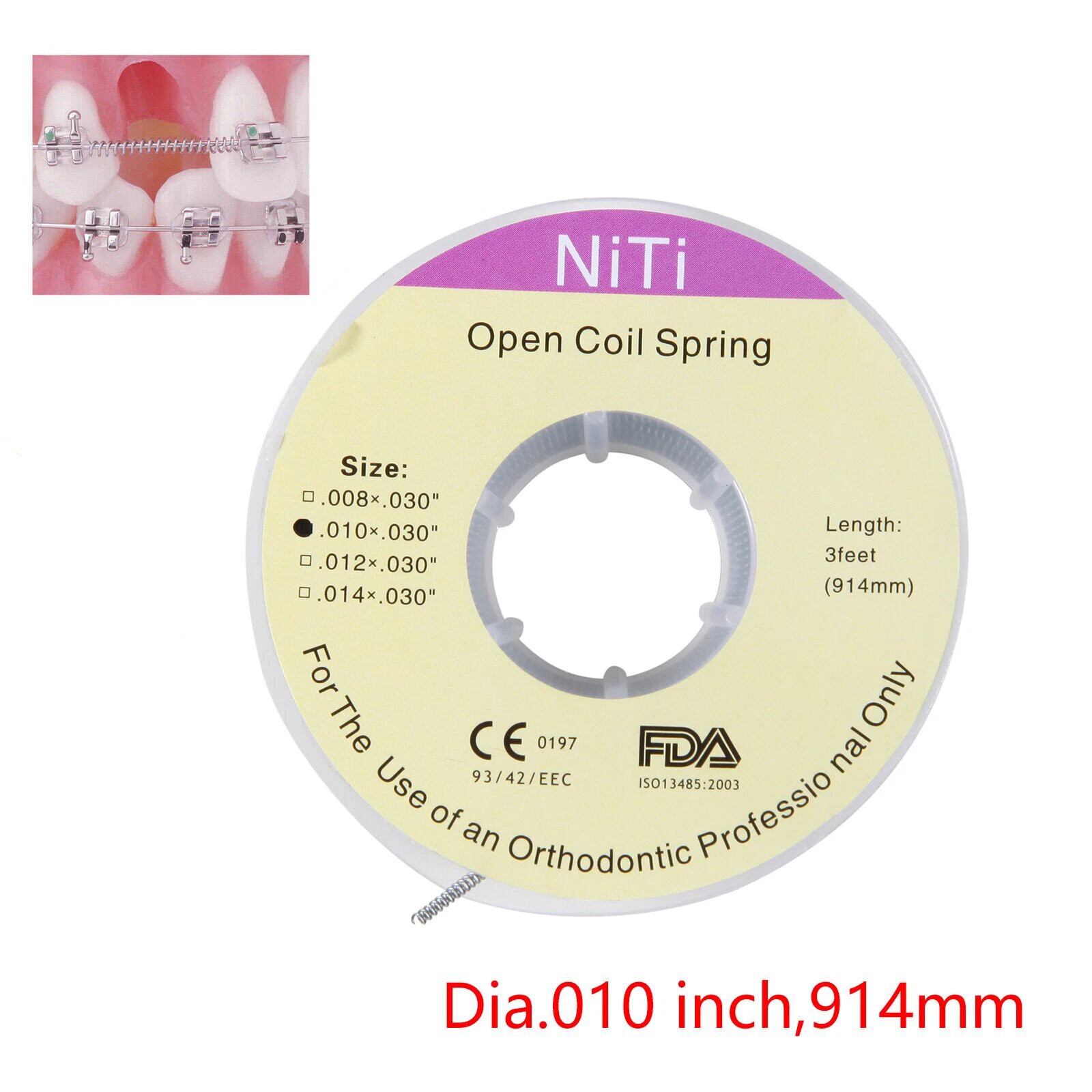 Orthodontic Dental Braces Niti Open Coil Spring Dia.012 Inch/.010 Inch 914mm