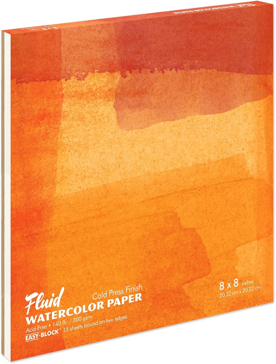 Fluid Watercolor Paper Block, 8 x 8 inches, 15 Sheets, 140 lb (300 GSM) Cold Pre