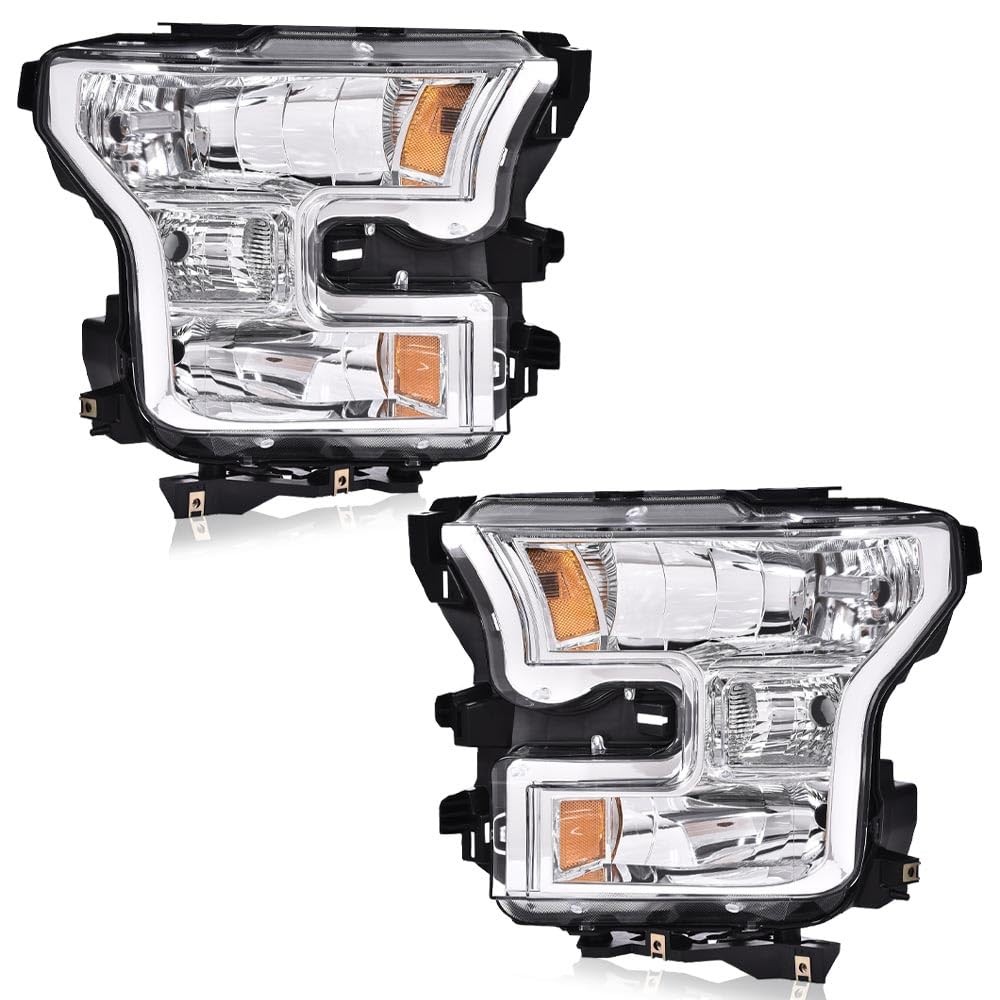 Ford F150 2015-2017 Headlights Left Right Clear Lens Chrome Amber Reflector