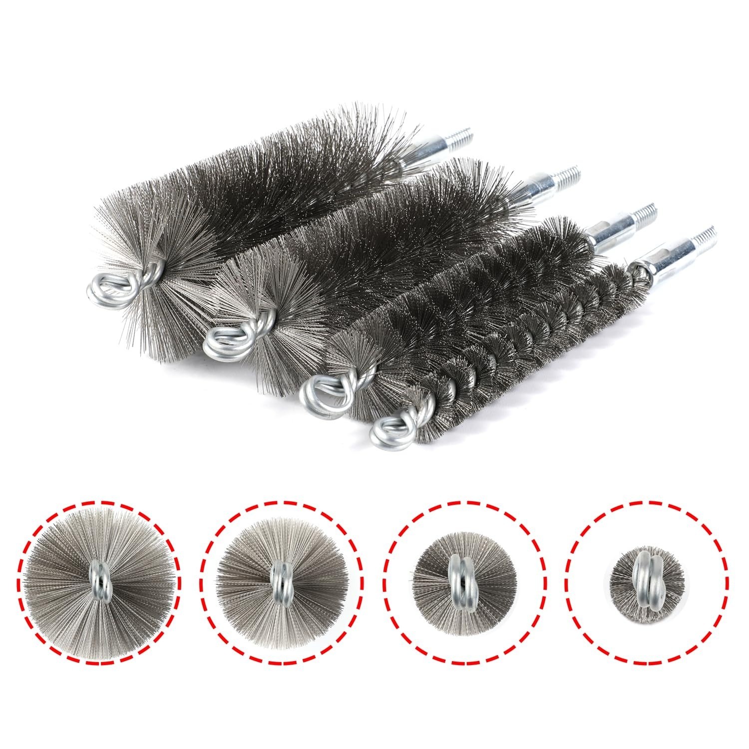 50 Inch Pipe Cleaning Brush Set with Stainless Steel Bristles