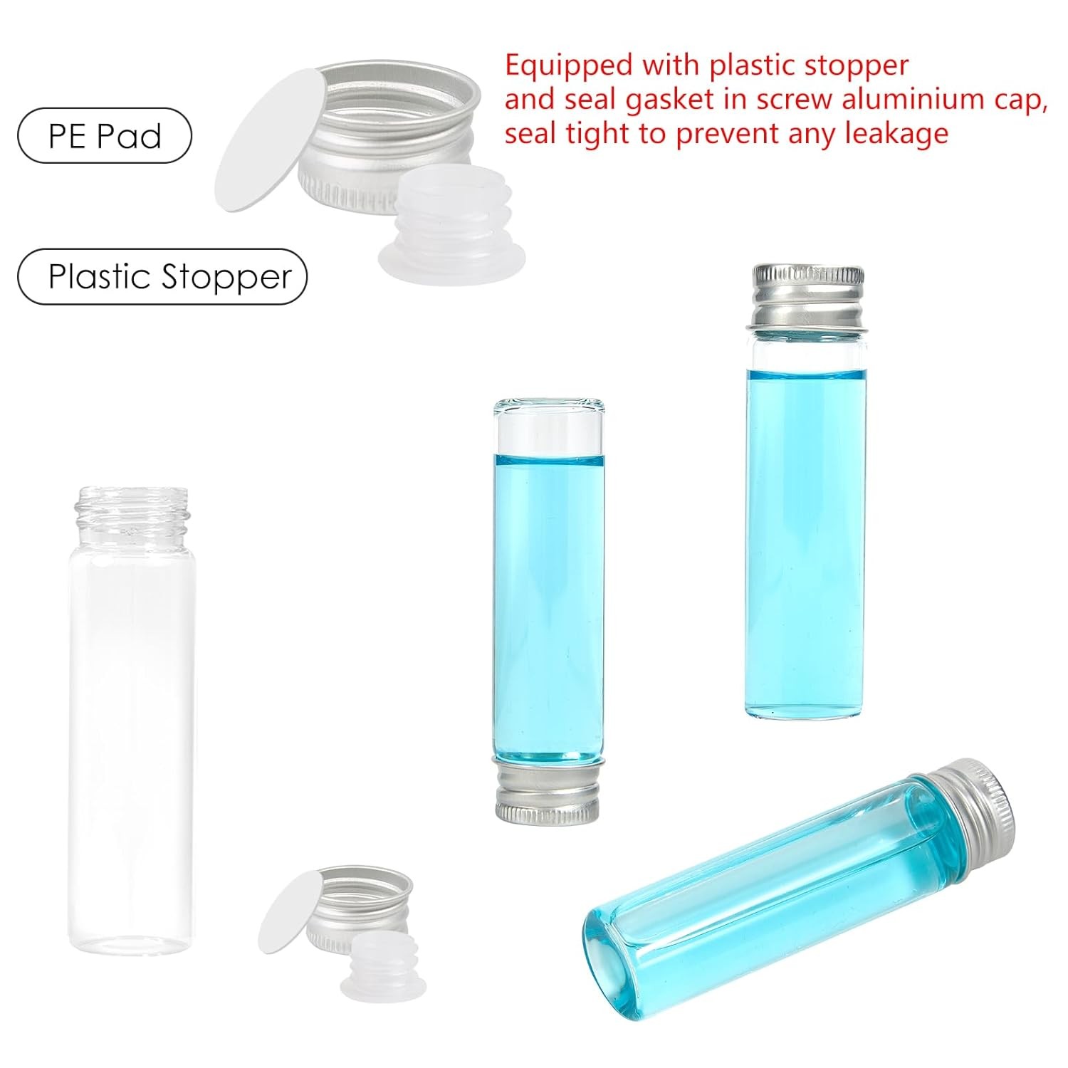 20ml Glass Vials with Screw Caps and Plastic Stoppers, Small 20ml, Clear