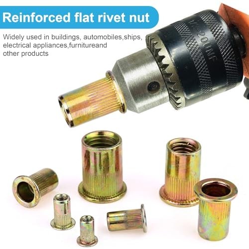 100 Pcs RIVET NUT Flat Head Threaded Insert 1/4-20 UNC Carbon Steel Nutsert SAE