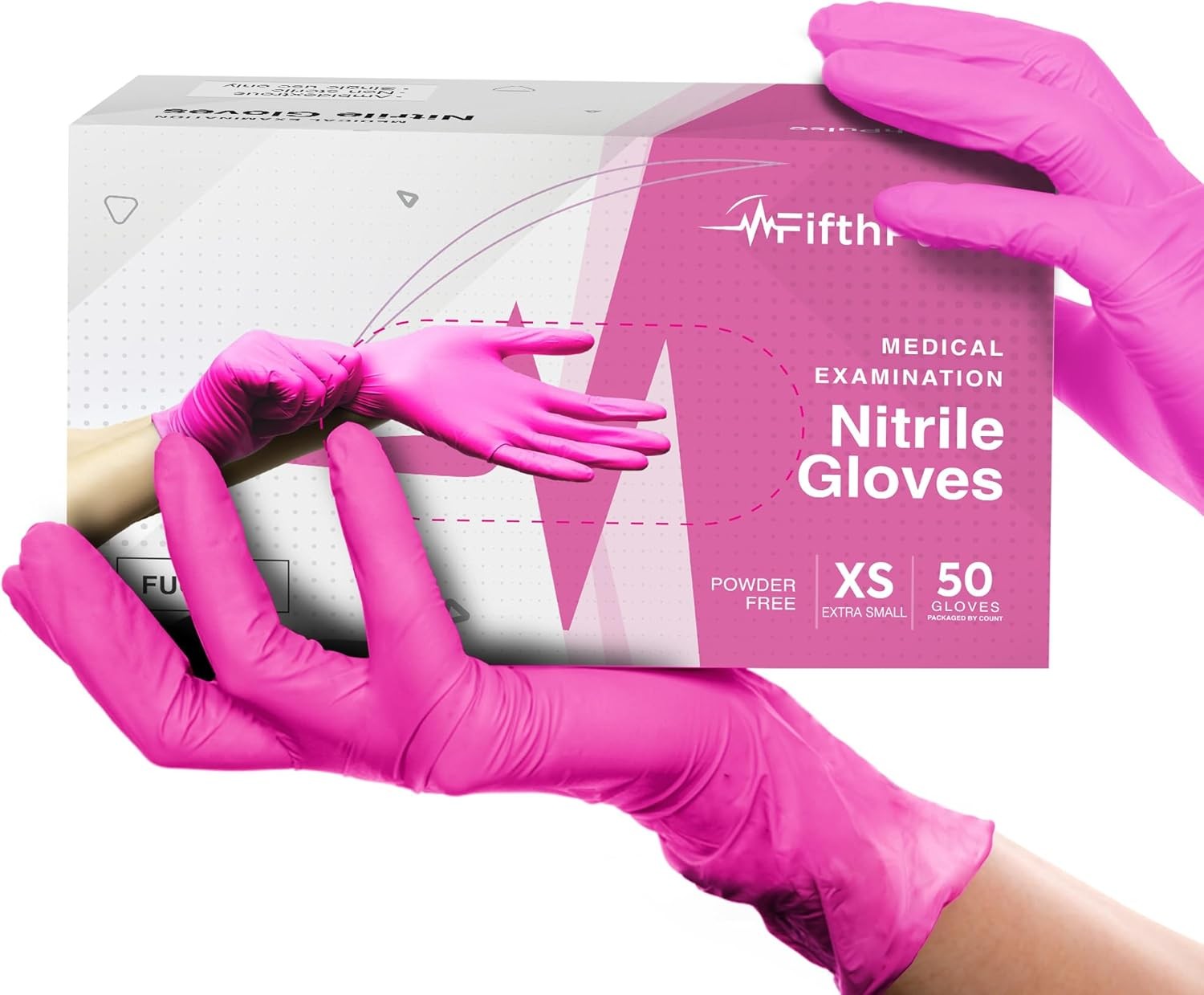 FifthPulse Nitrile Gloves Hot Pink Disposable Powder Free Latex Free Medical