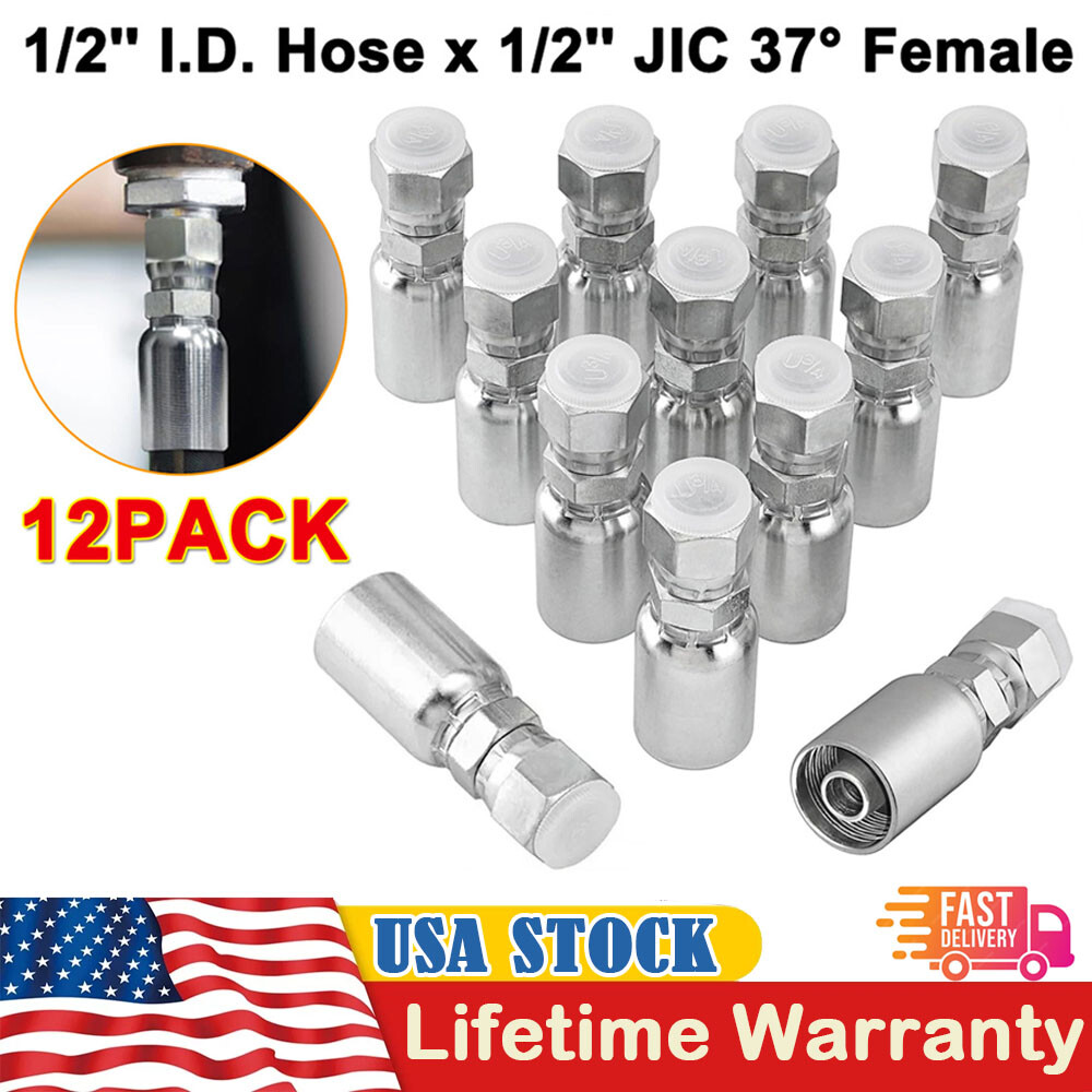 12-Pack 1/2″ Hydraulic Hose End Fittings: 1/2″ I.D. Hose x 1/2″ JIC 37 ° Female