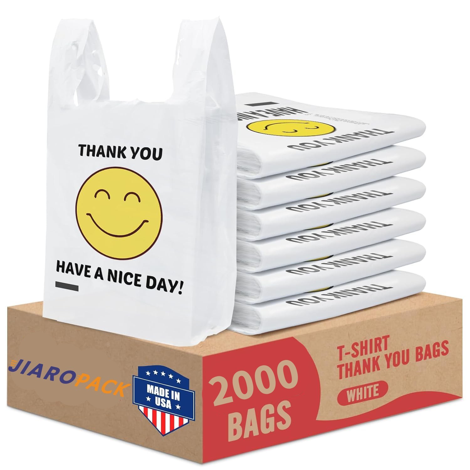 2000 Thank you T-Shirt Bags 1/6 12″ x 6.5″ x 21″, Plastic Grocery Shopping Bags