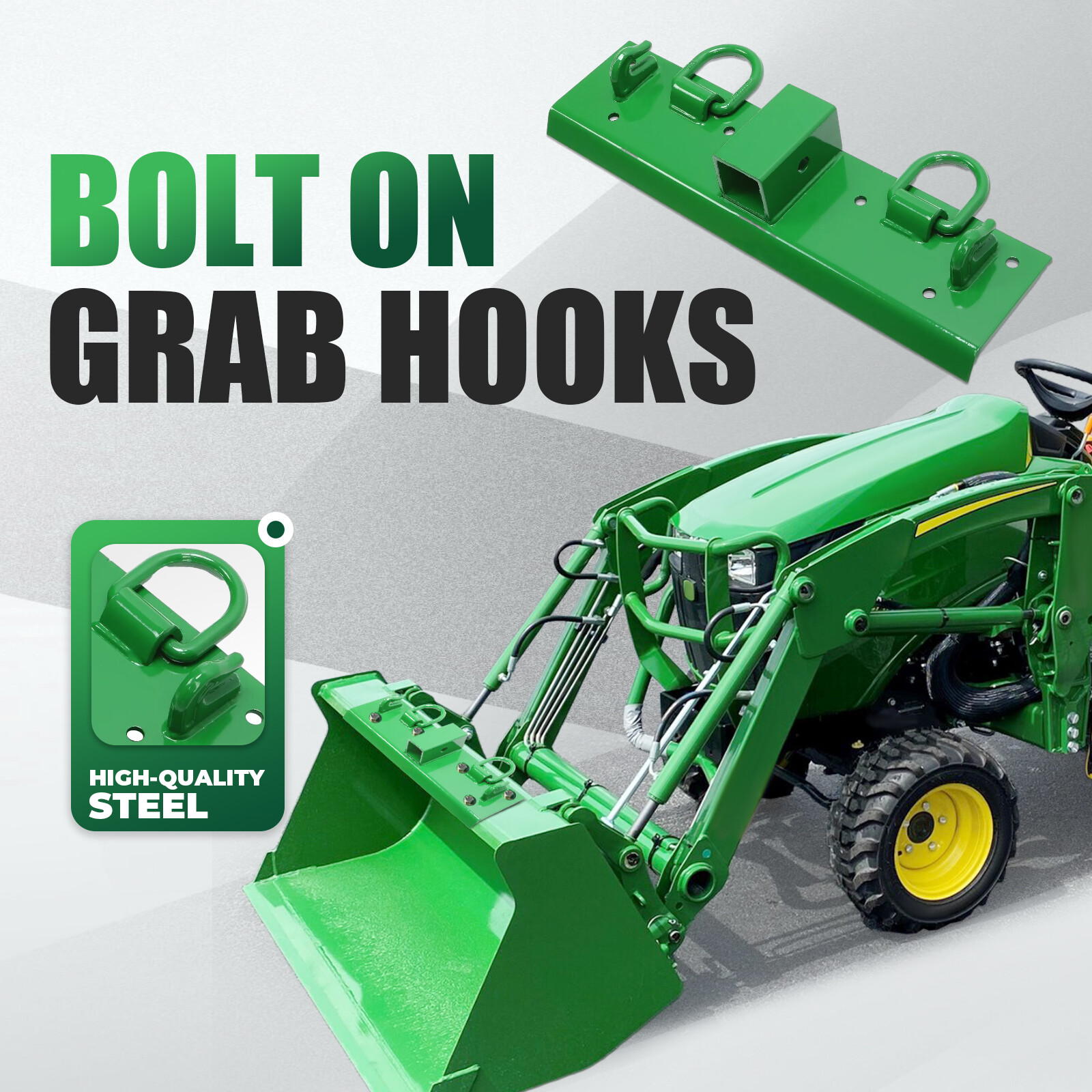 Bolt on Grab Hooks & D Rings & 2″ Receiver For John Deere 1025R Compact Tractor