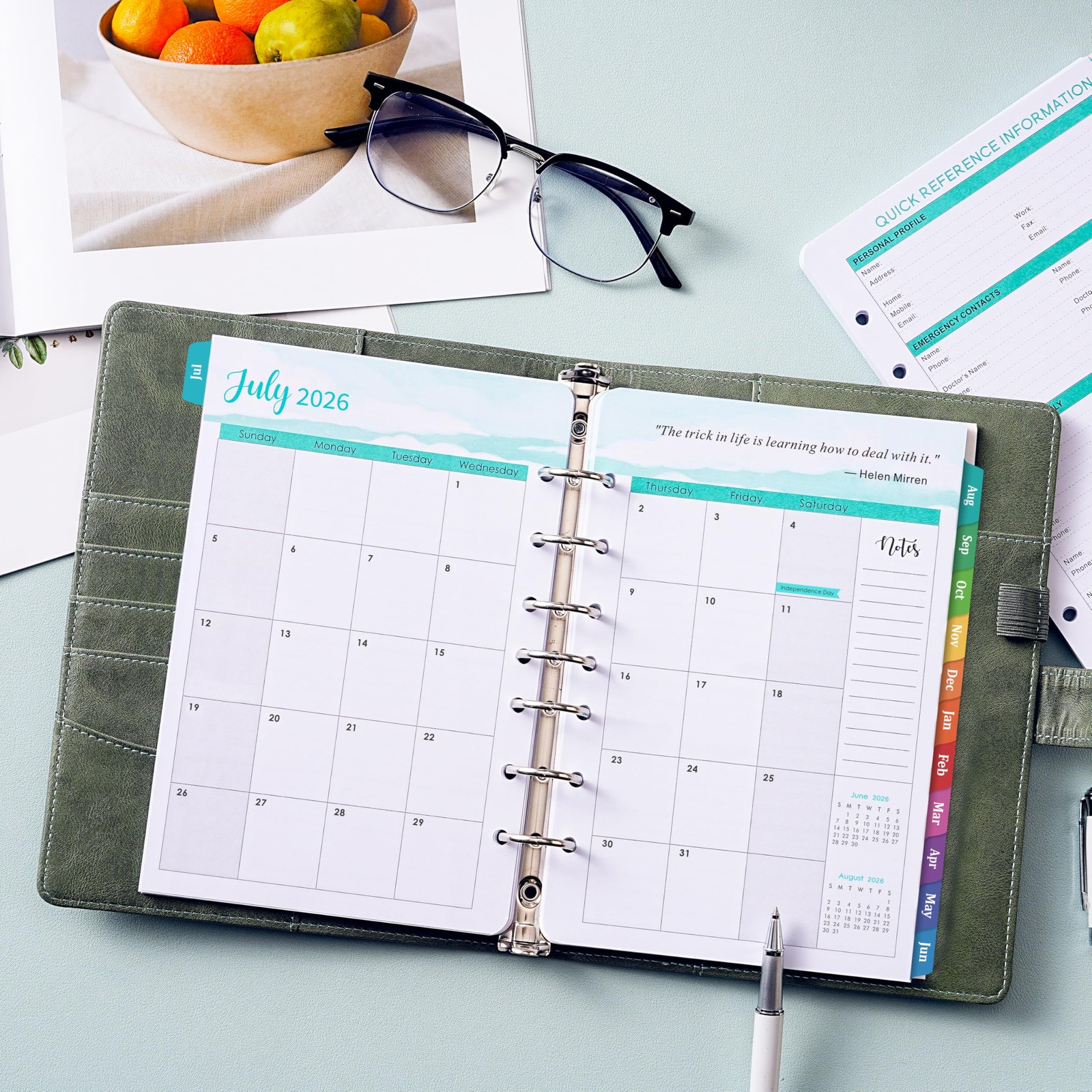 A5 Planner Refills 2026-2027 Weekly Monthly Inserts 7 Hole Jul26-Jun27 Tabs (