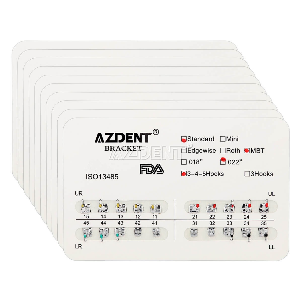AZDENT Dental Orthodontics Brackets Braces Metal Standard MBT Roth 022 Hooks 345