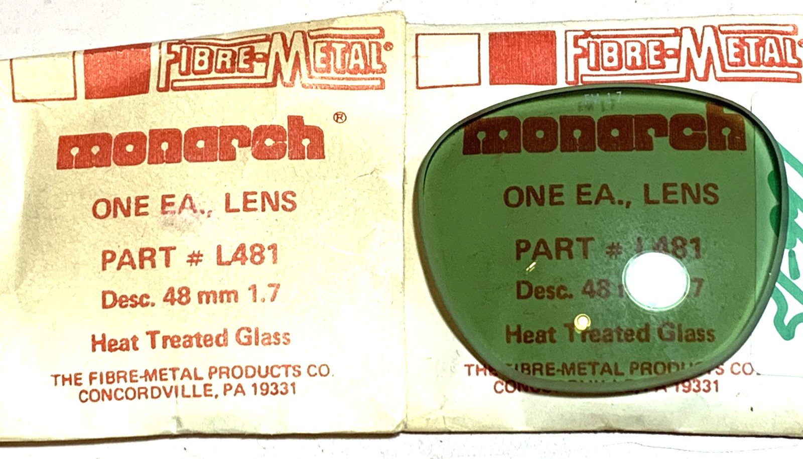 2 FIBRE-METAL Monarch HEAT TREATED GLASS PART3L481 DESC 48 MM 1.7 (1 IN EACH BAG