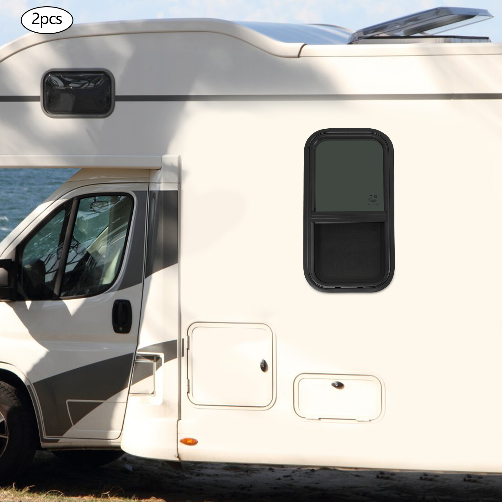 2PCS RV Window Vertical Slide Window 12 x 24in with Trim Rings for Cargo Trailer