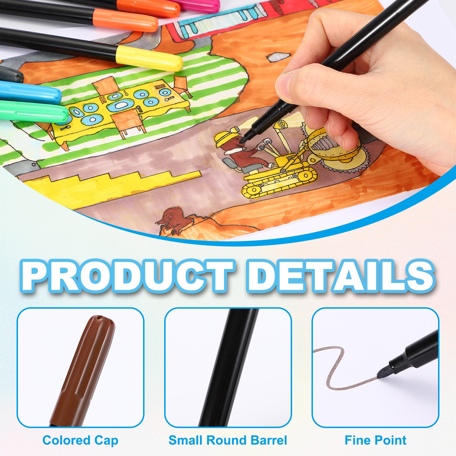6 x Dark Grey Permanent Fabric Markers for Cloths Coloring Drawing