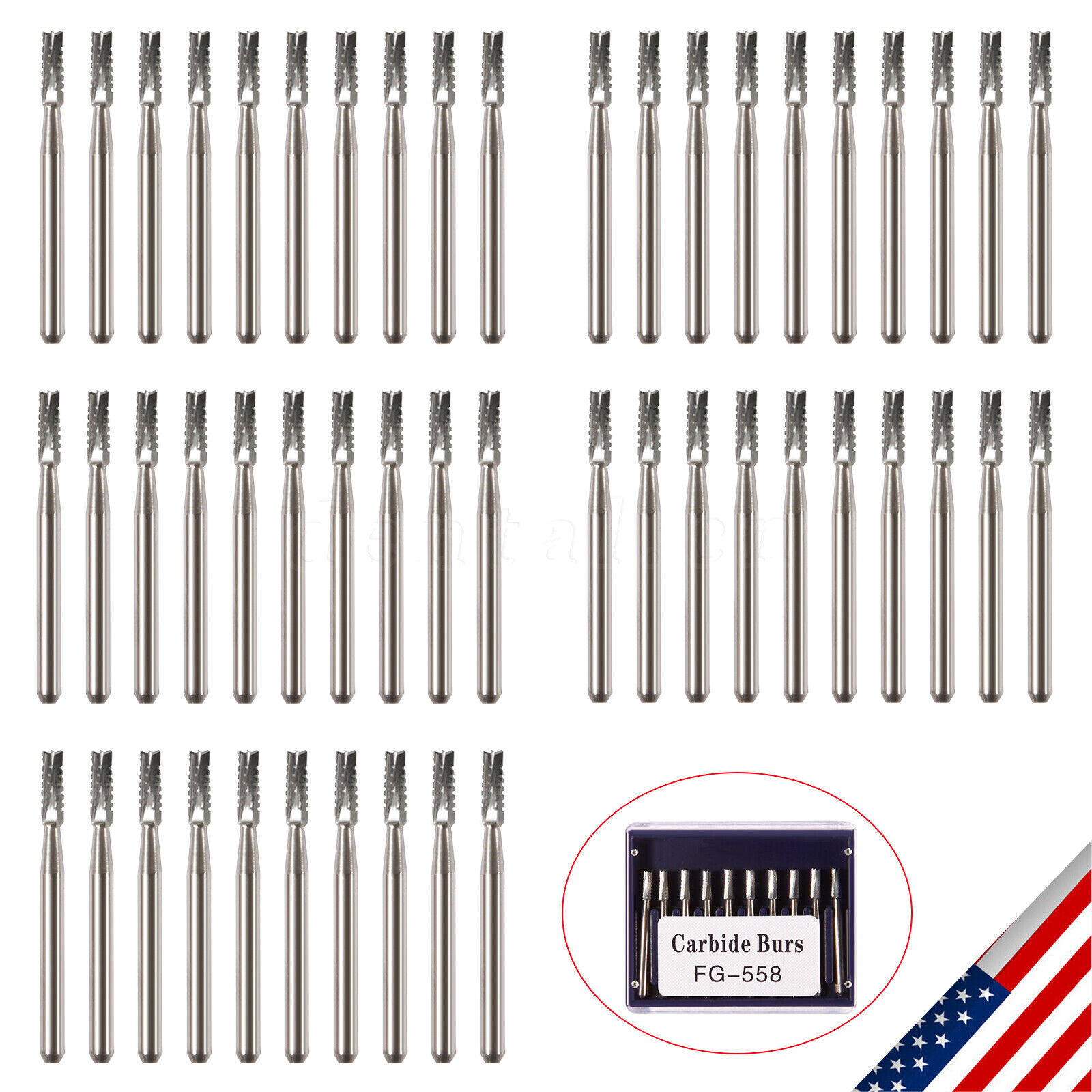 Dental Carbide Burs Tungsten Steel Bur FG 558 Pear for High Speed Handpiece