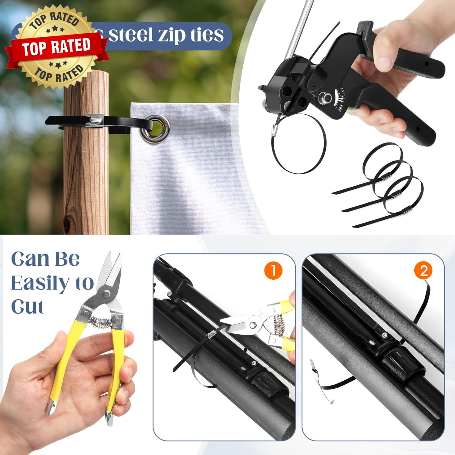 Metal Zip Ties Gun Set Stainless Steel Zip Tie Tool with 150PCS Black Metal Zip