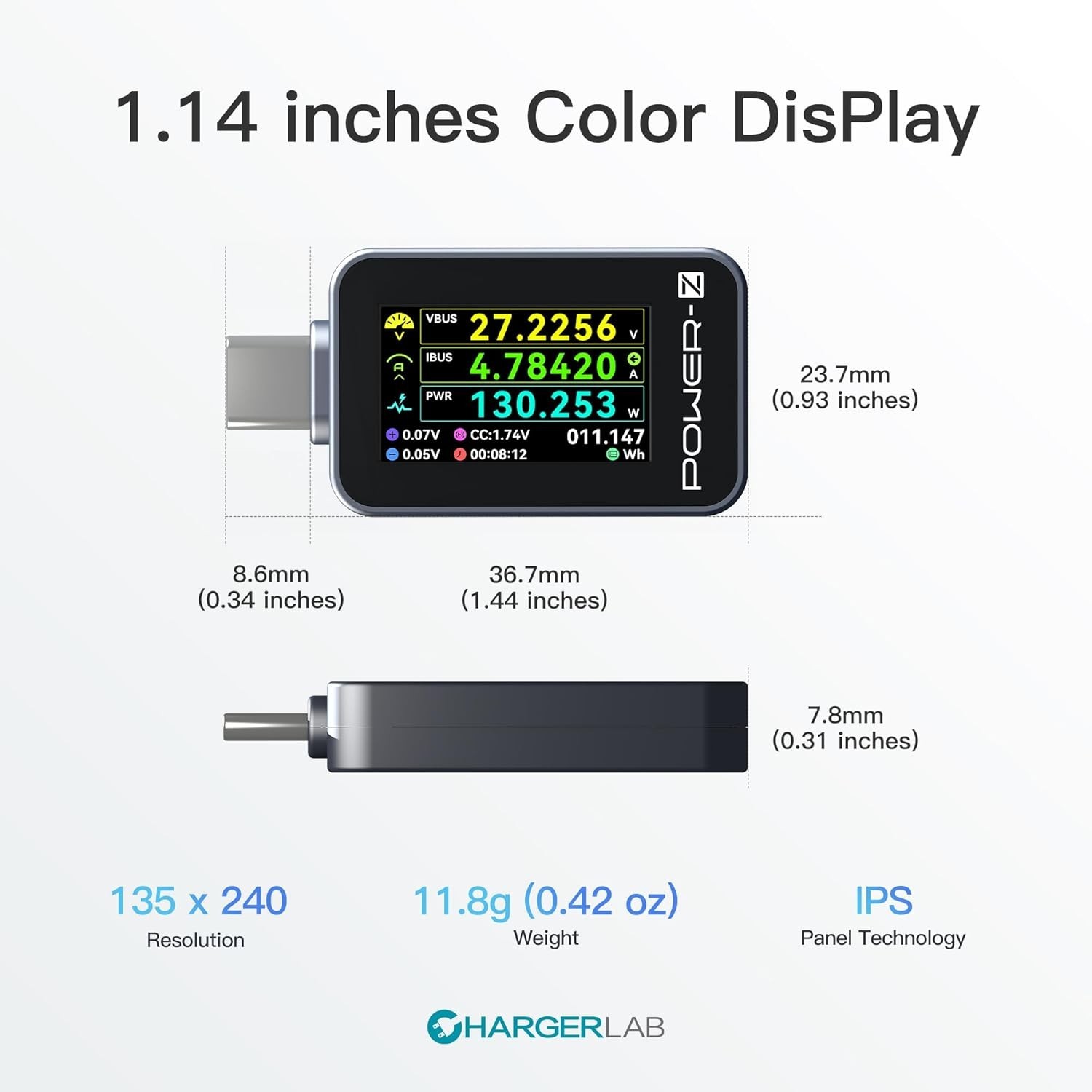ChargerLAB Power-Z C240 Portable USB-C Tester Digital Power Meter – Black