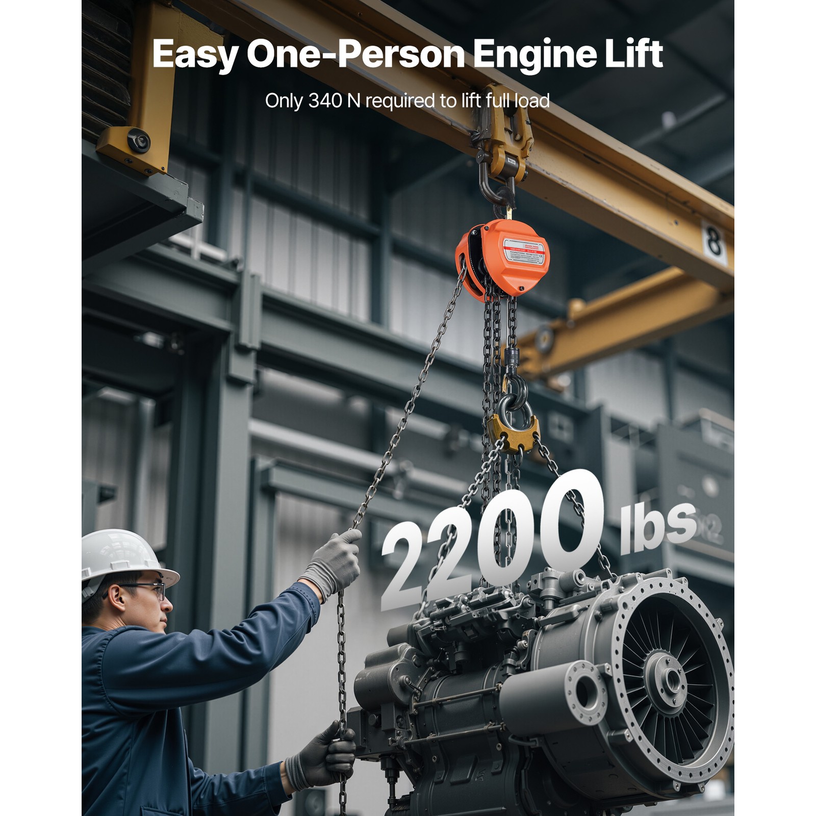 Uimoso Manual Chain Hoist 2200 lbs Capacity with 10 ft G80 Load Chain