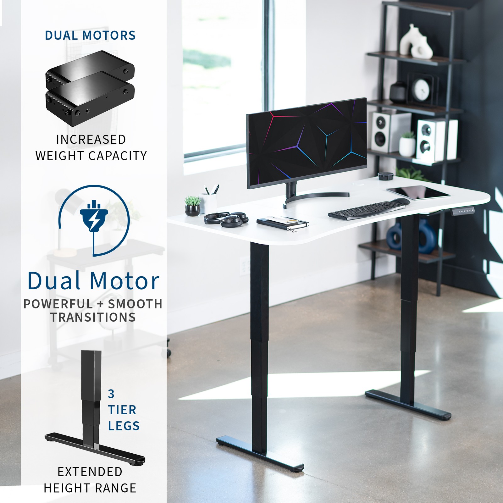 VIVO Electric 63″ x 32″ Stand Up Desk, White Table Top, Black Frame