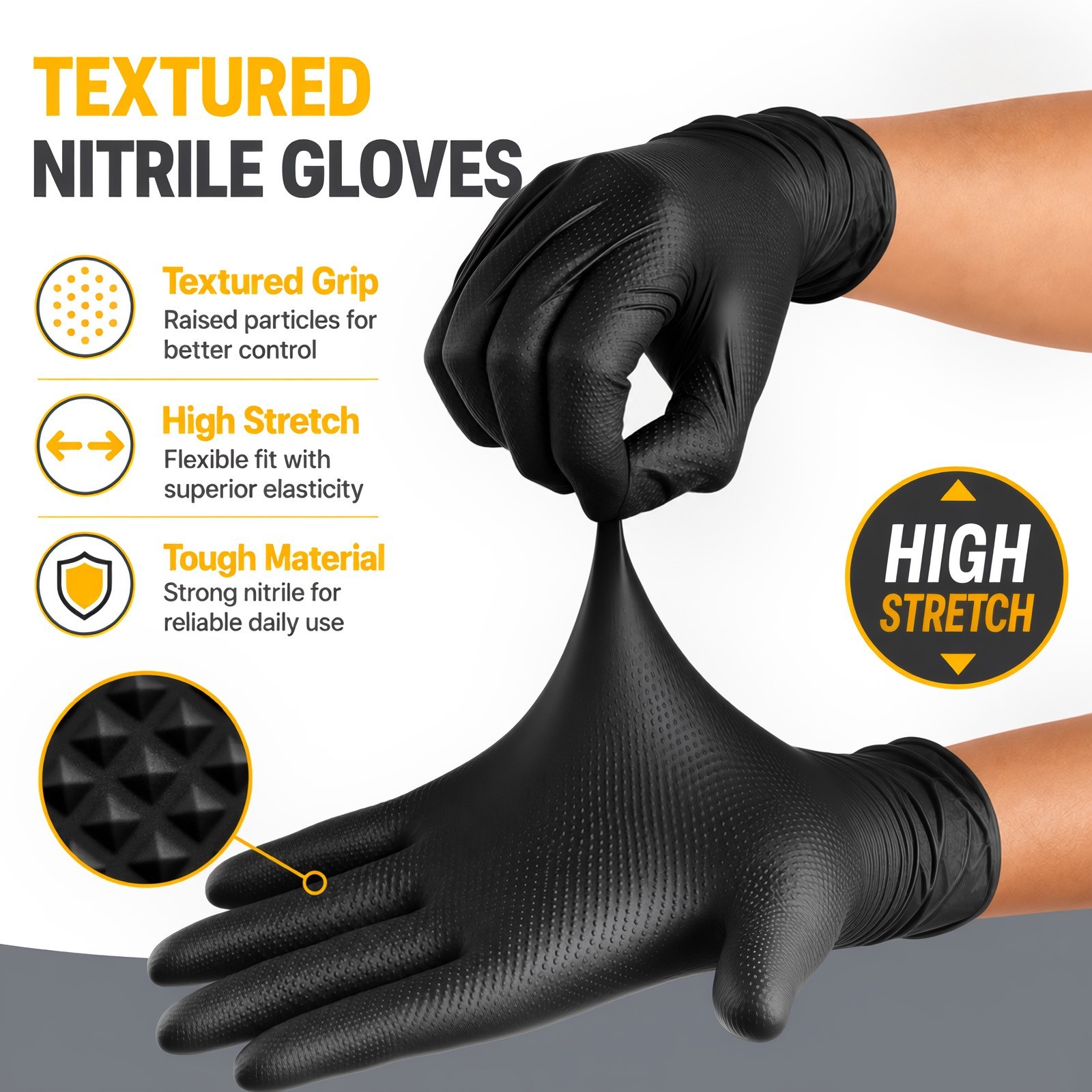 GP Craft Black Large Nitrile Gloves Diamond 8Mil Disposable Latex Free 1000/Case
