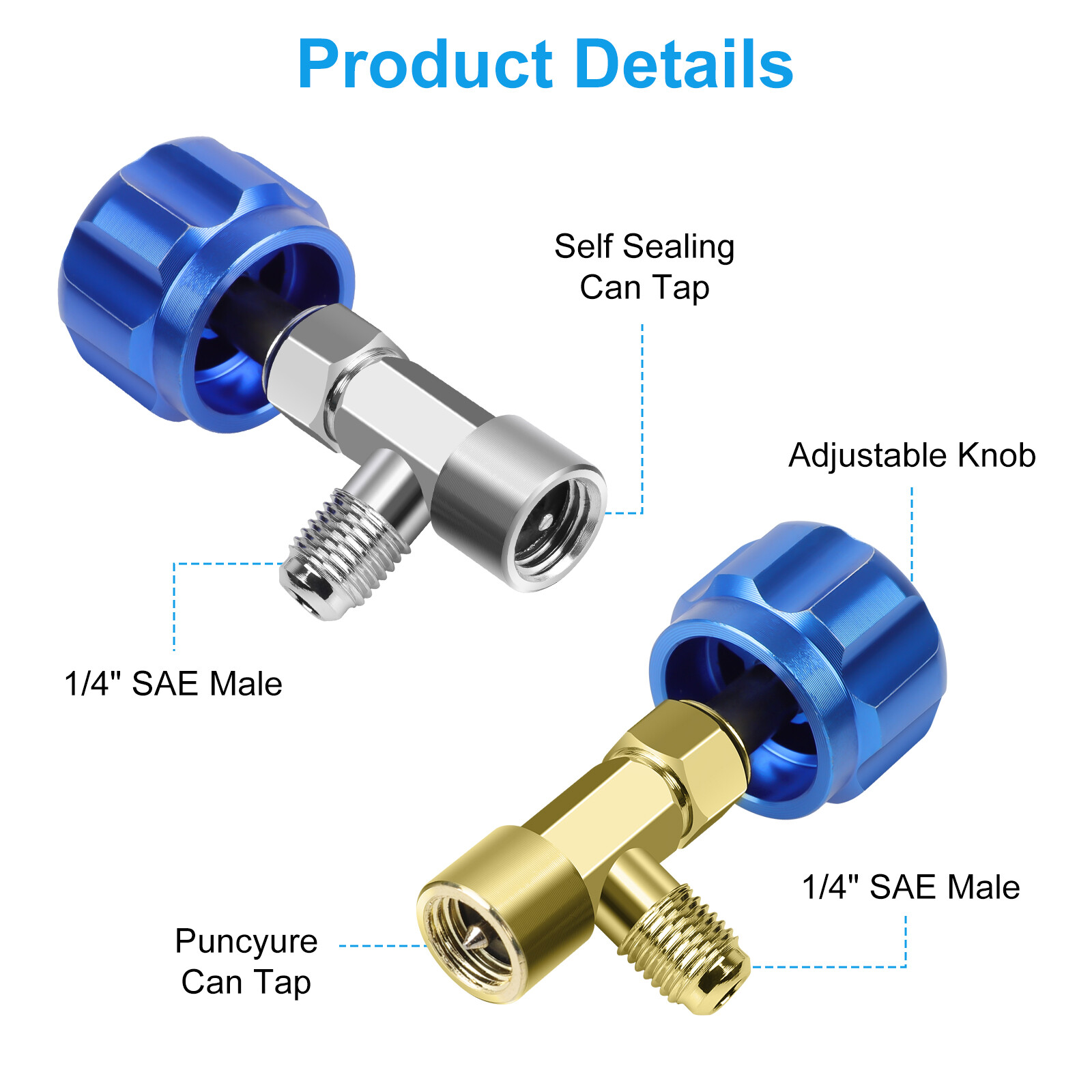 Car A/C R1234YF Quick Coupler Adapter Set with Self-Sealing & Puncture Can Tap